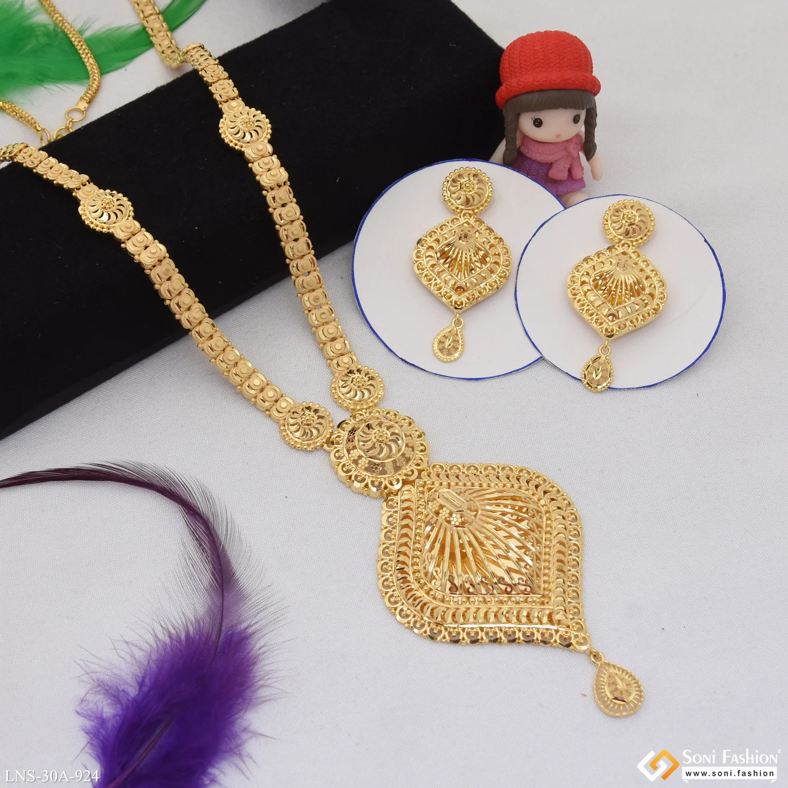 1 Gram Gold Plated Beautiful Design Necklace Set for Women - Style A924 - Image 4