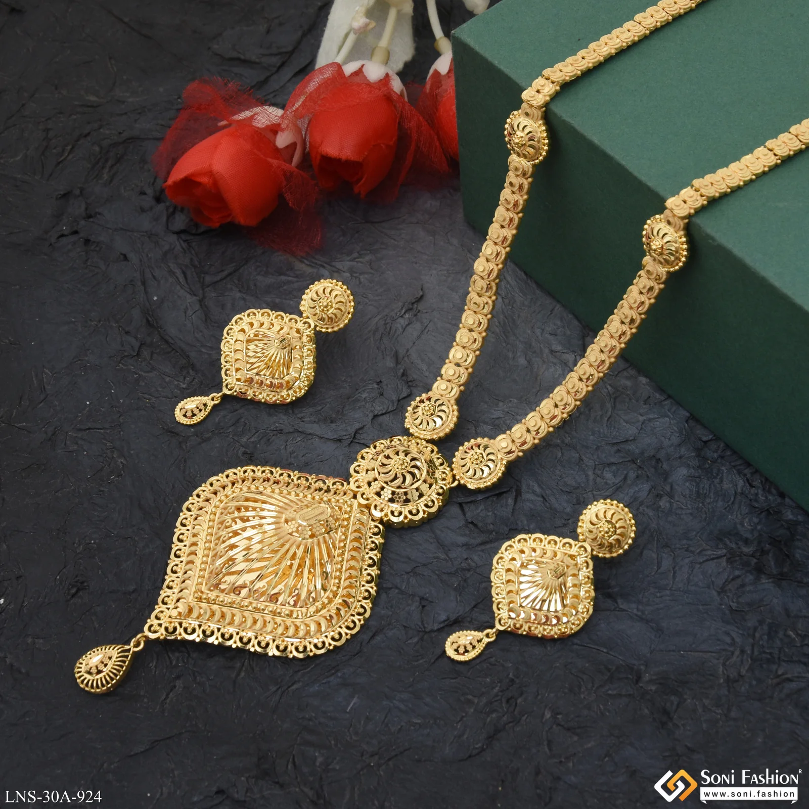 1 Gram Gold Plated Beautiful Design Necklace Set for Women - Style A924 - Image 5