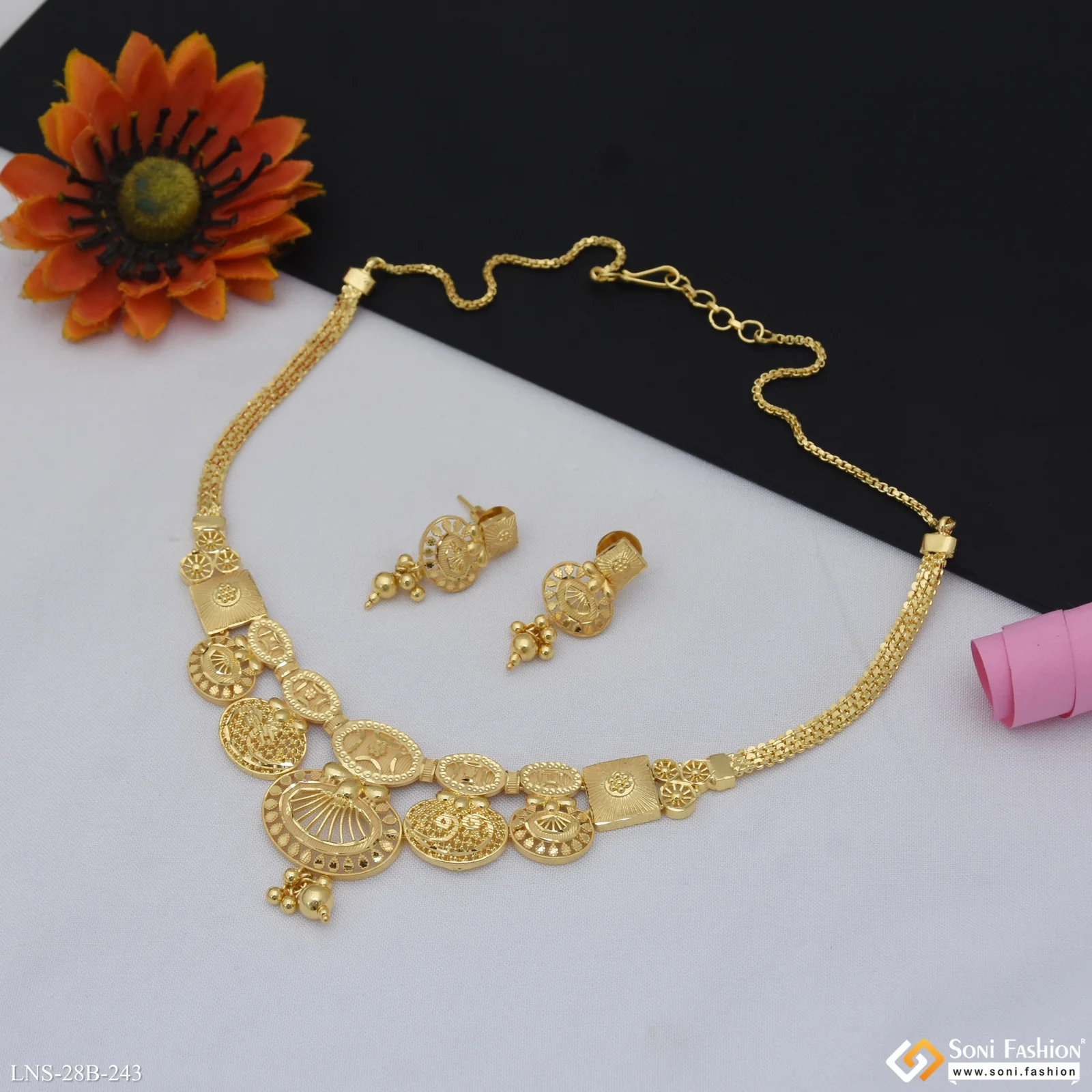 1 Gram Gold Plated Beautiful Design Necklace Set for Women - Style B243 - Image 3