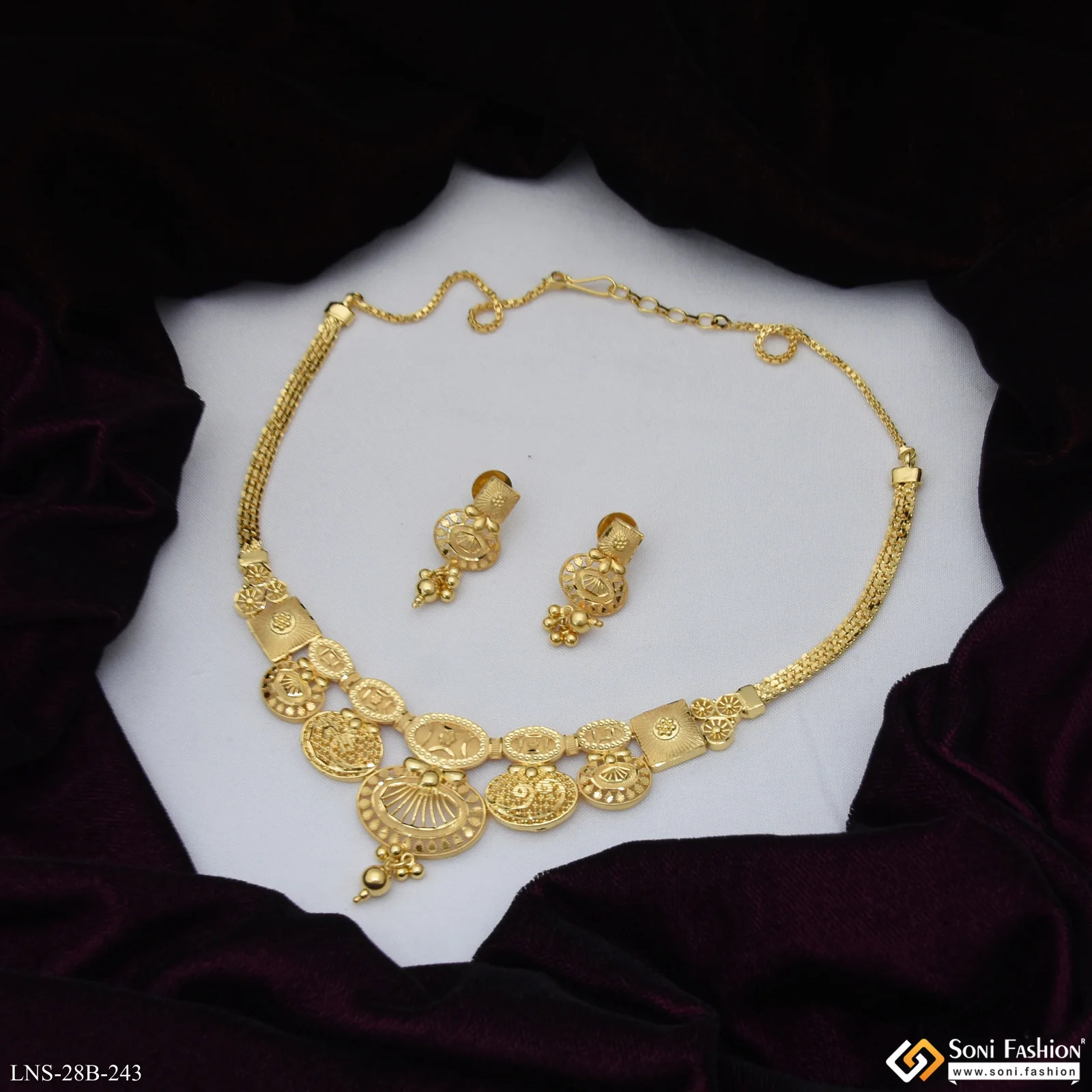 1 Gram Gold Plated Beautiful Design Necklace Set for Women - Style B243 - Image 4