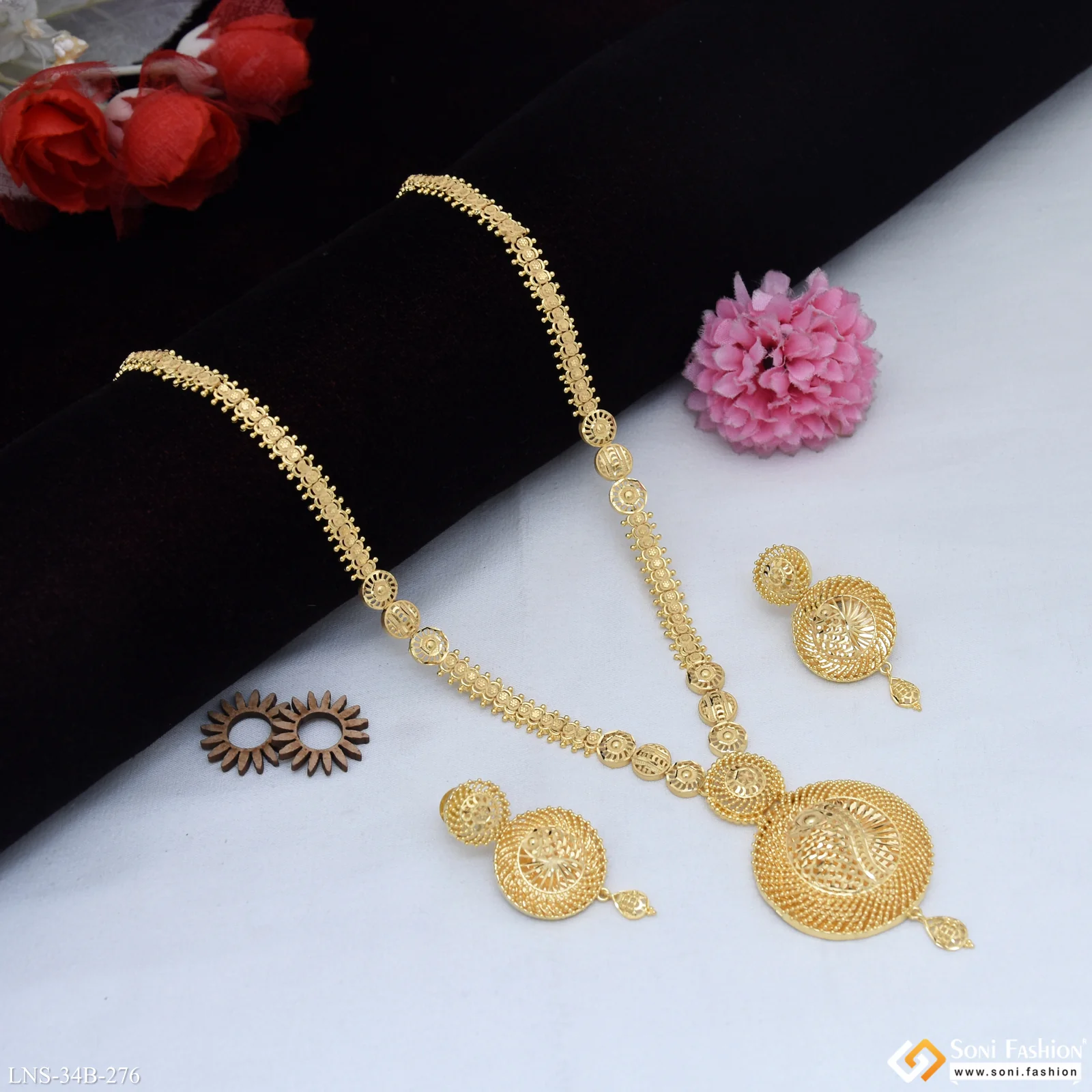 1 Gram Gold Plated Beautiful Design Necklace Set for Women - Style B276 - Image 3