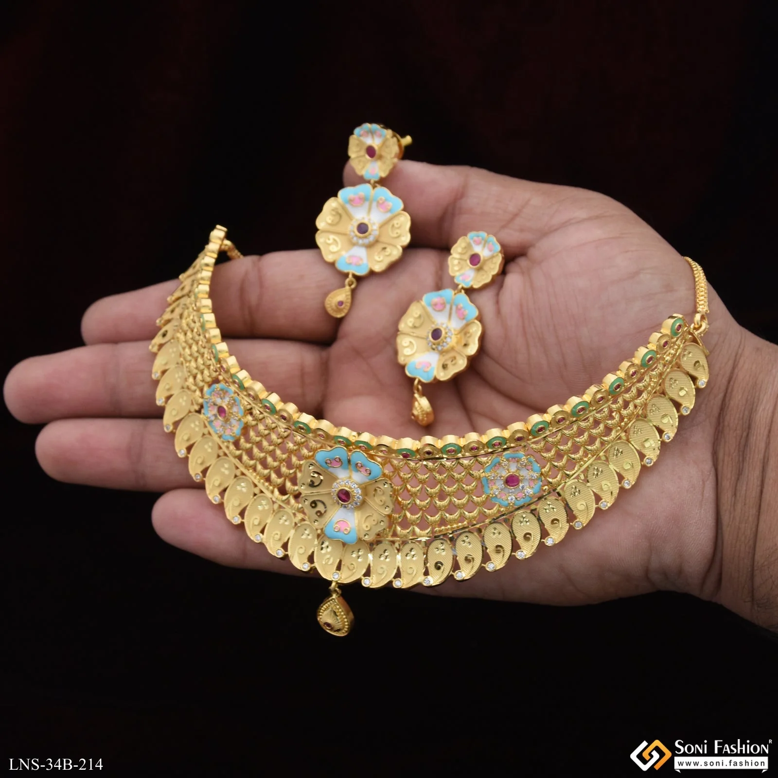 1 Gram Gold Plated Best Quality Choker Necklace Set for Women - Style B214 - Image 3