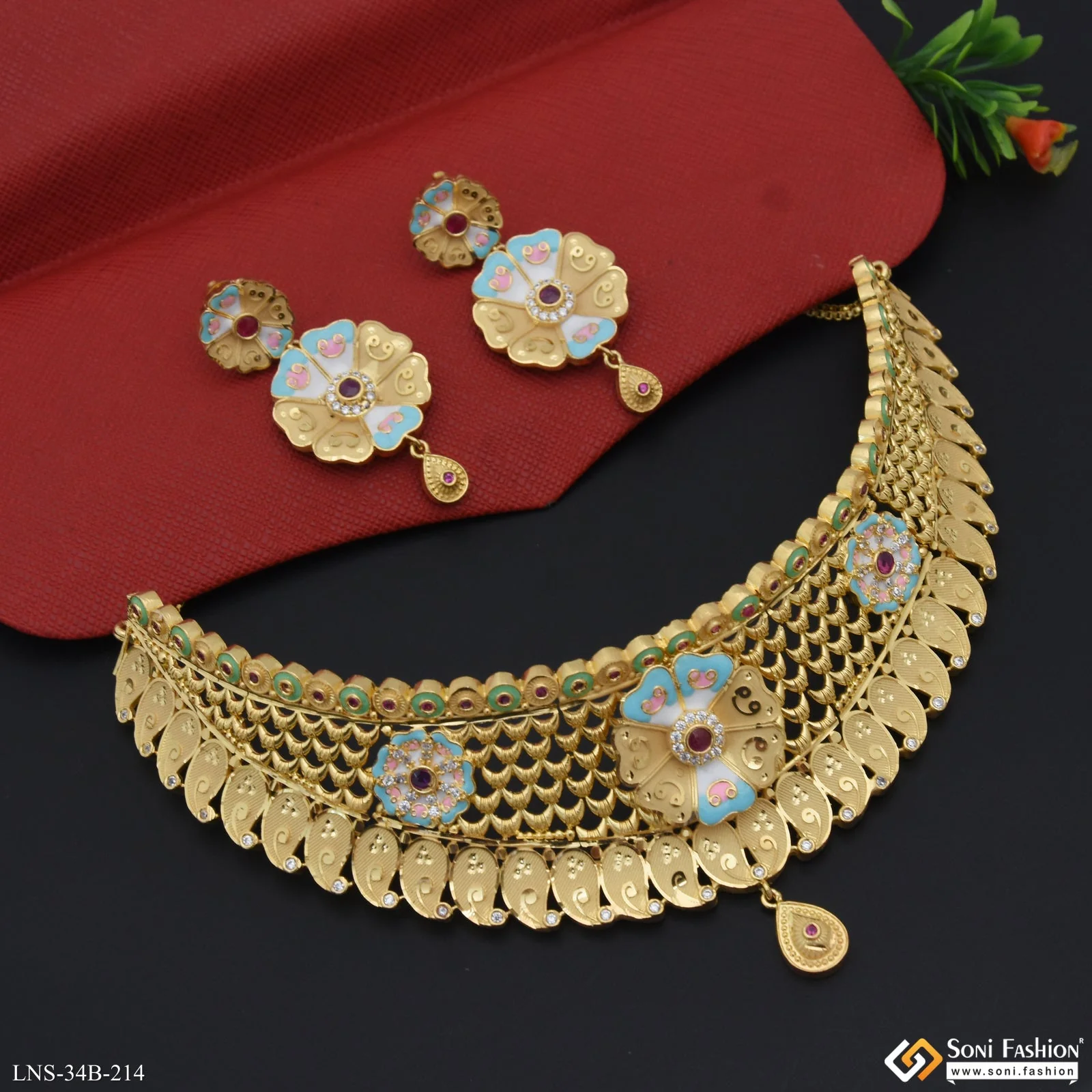 1 Gram Gold Plated Best Quality Choker Necklace Set for Women - Style B214 - Image 4