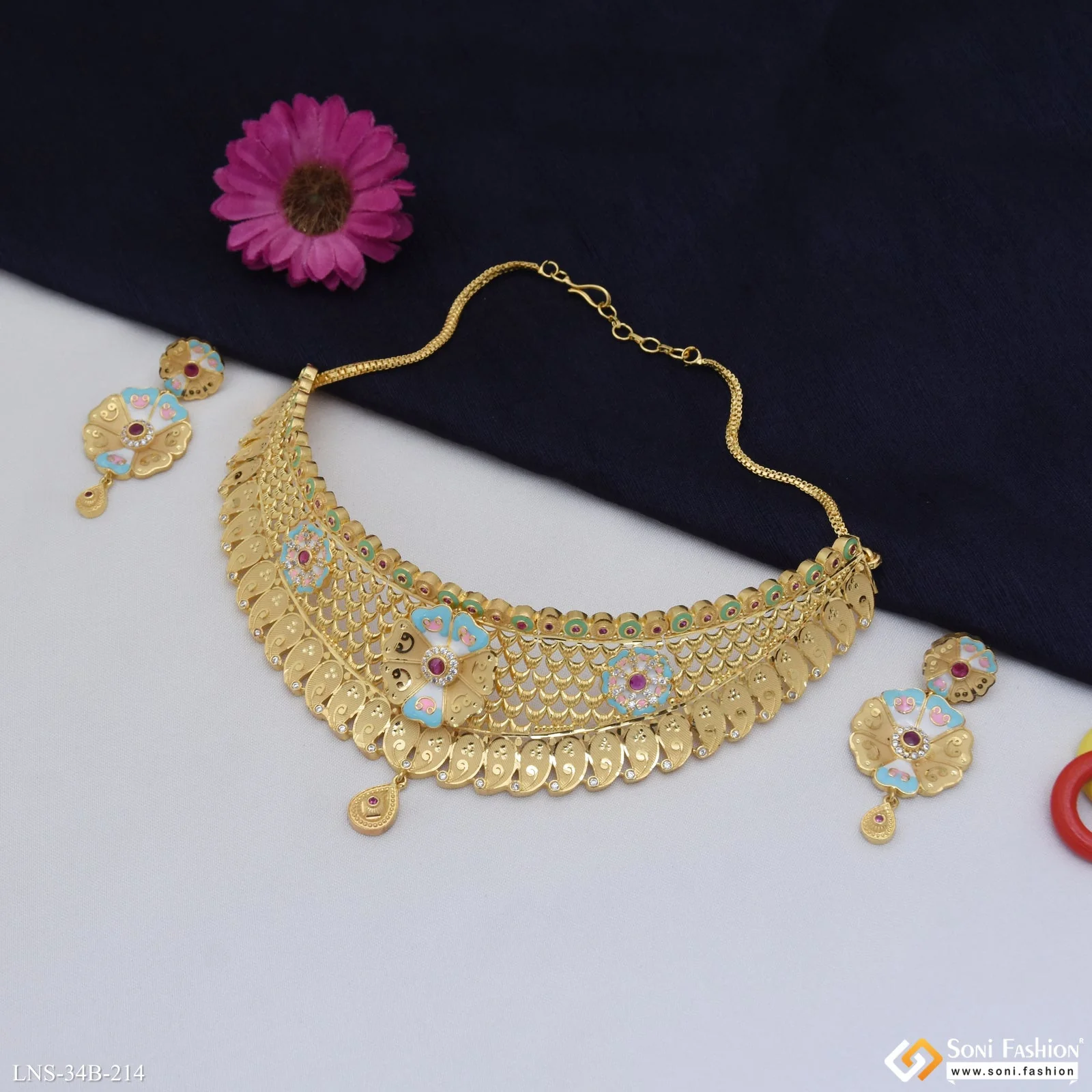 1 Gram Gold Plated Best Quality Choker Necklace Set for Women - Style B214 - Image 5