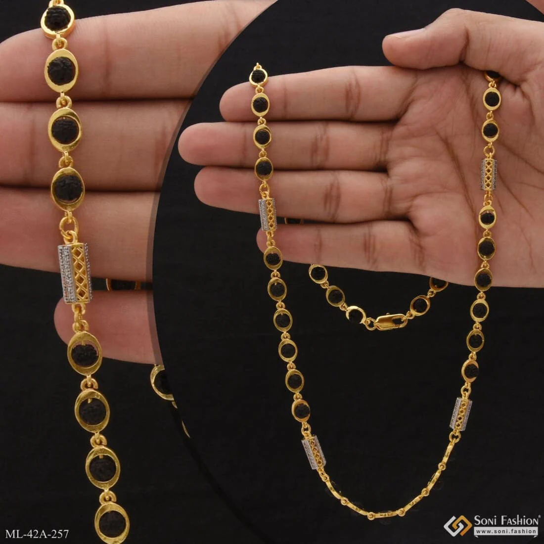 1 Gram Gold Plated Best Quality Durable Design Rudraksha Mala For Men - Style A257 - Image 2