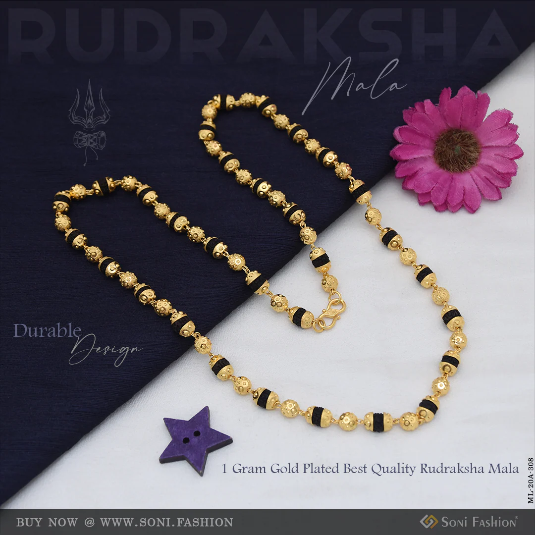 1 Gram Gold Plated Best Quality Durable Design Rudraksha Mala for Men - Style A308