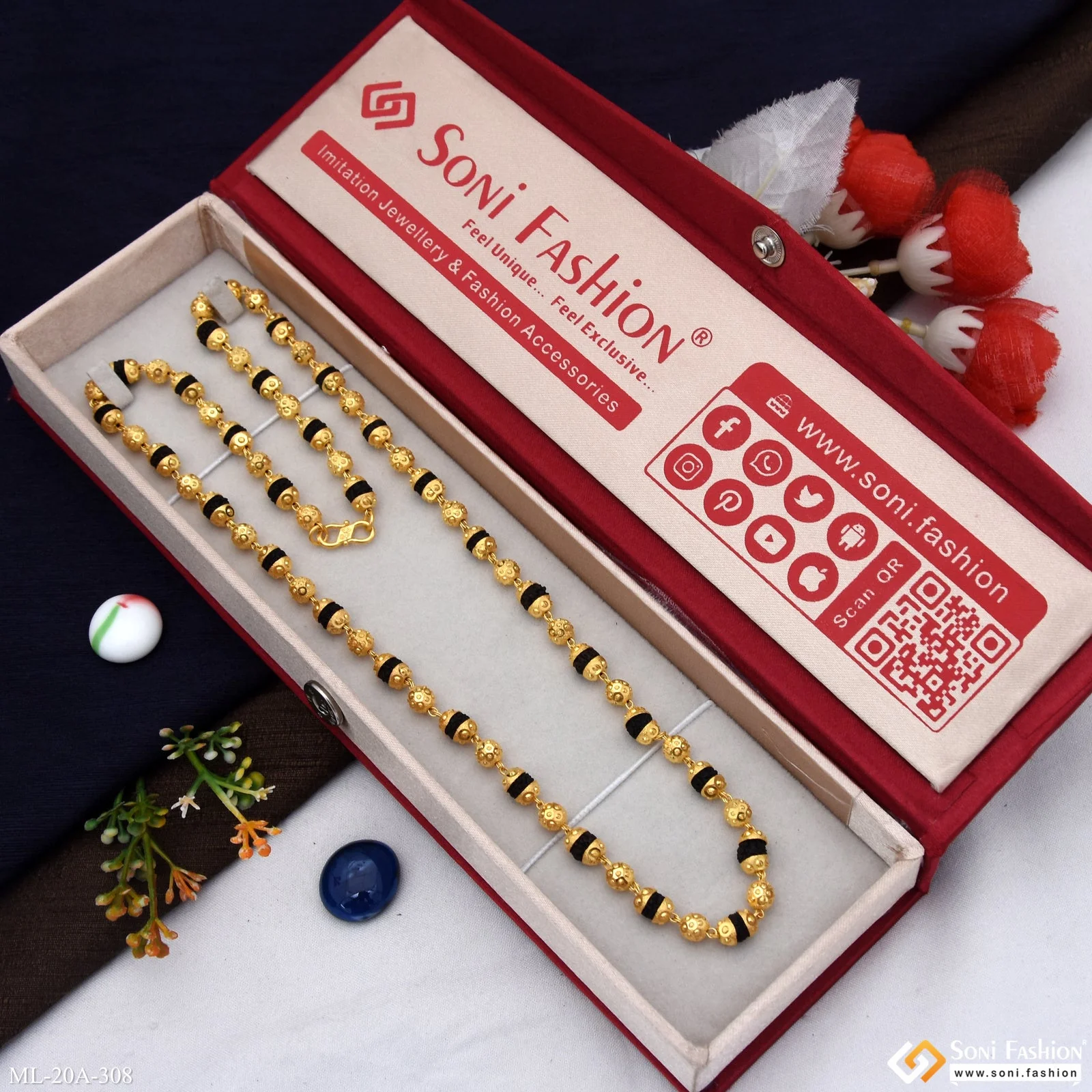 1 Gram Gold Plated Best Quality Durable Design Rudraksha Mala for Men - Style A308 - Image 2