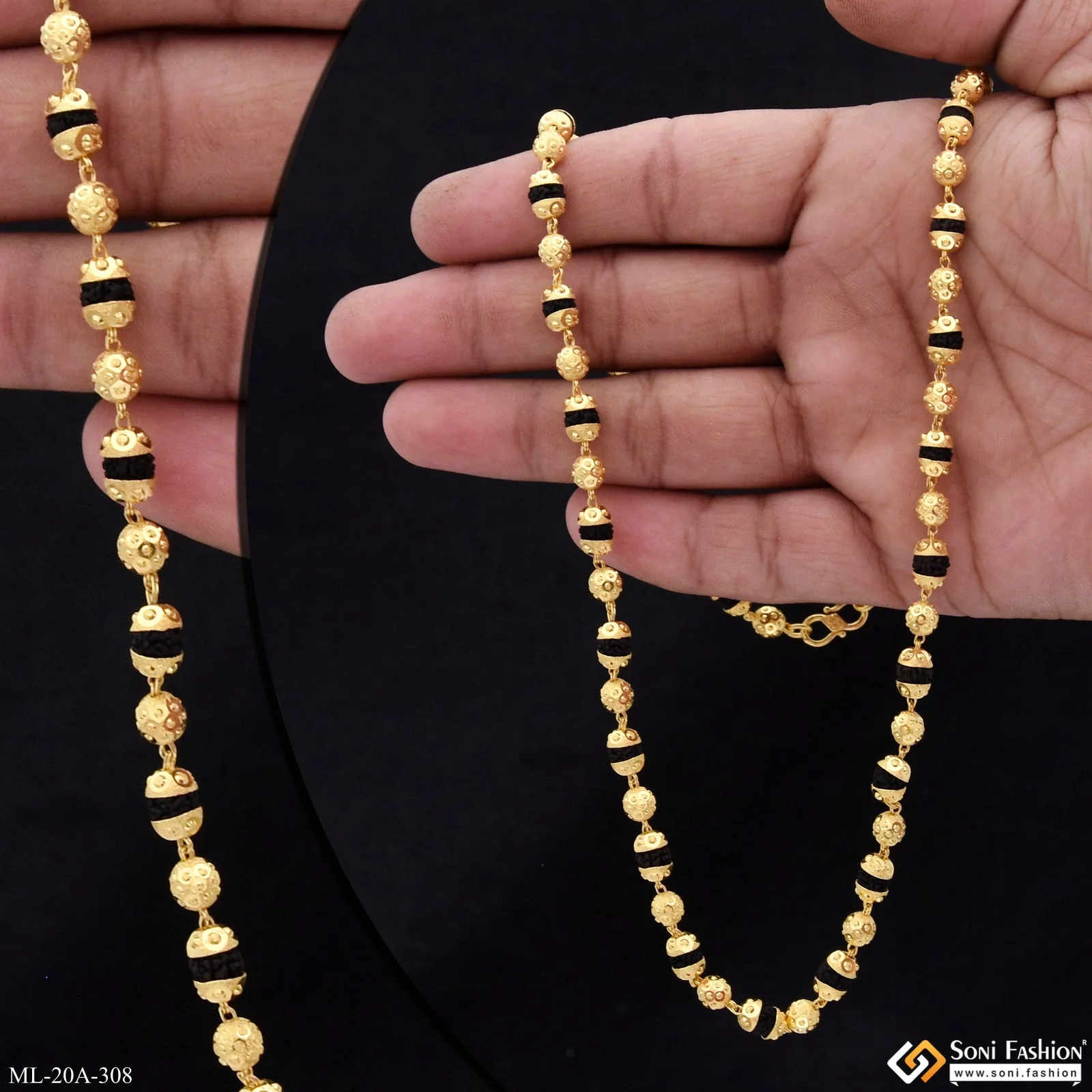 1 Gram Gold Plated Best Quality Durable Design Rudraksha Mala for Men - Style A308 - Image 5
