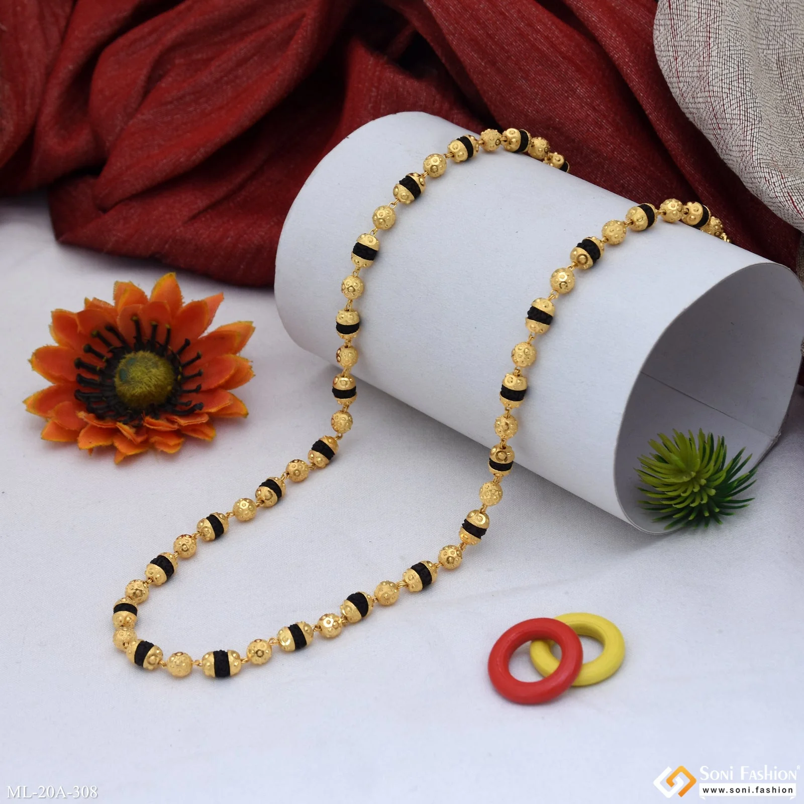 1 Gram Gold Plated Best Quality Durable Design Rudraksha Mala for Men - Style A308 - Image 6
