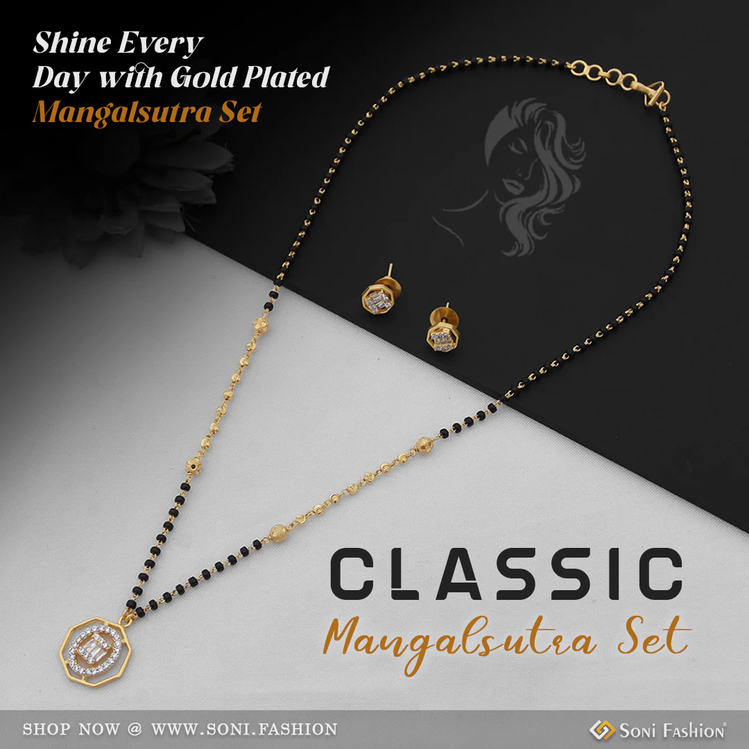 1 Gram Gold Plated Best Quality Gold Plated Mangalsutra Set for Lady - Style A463