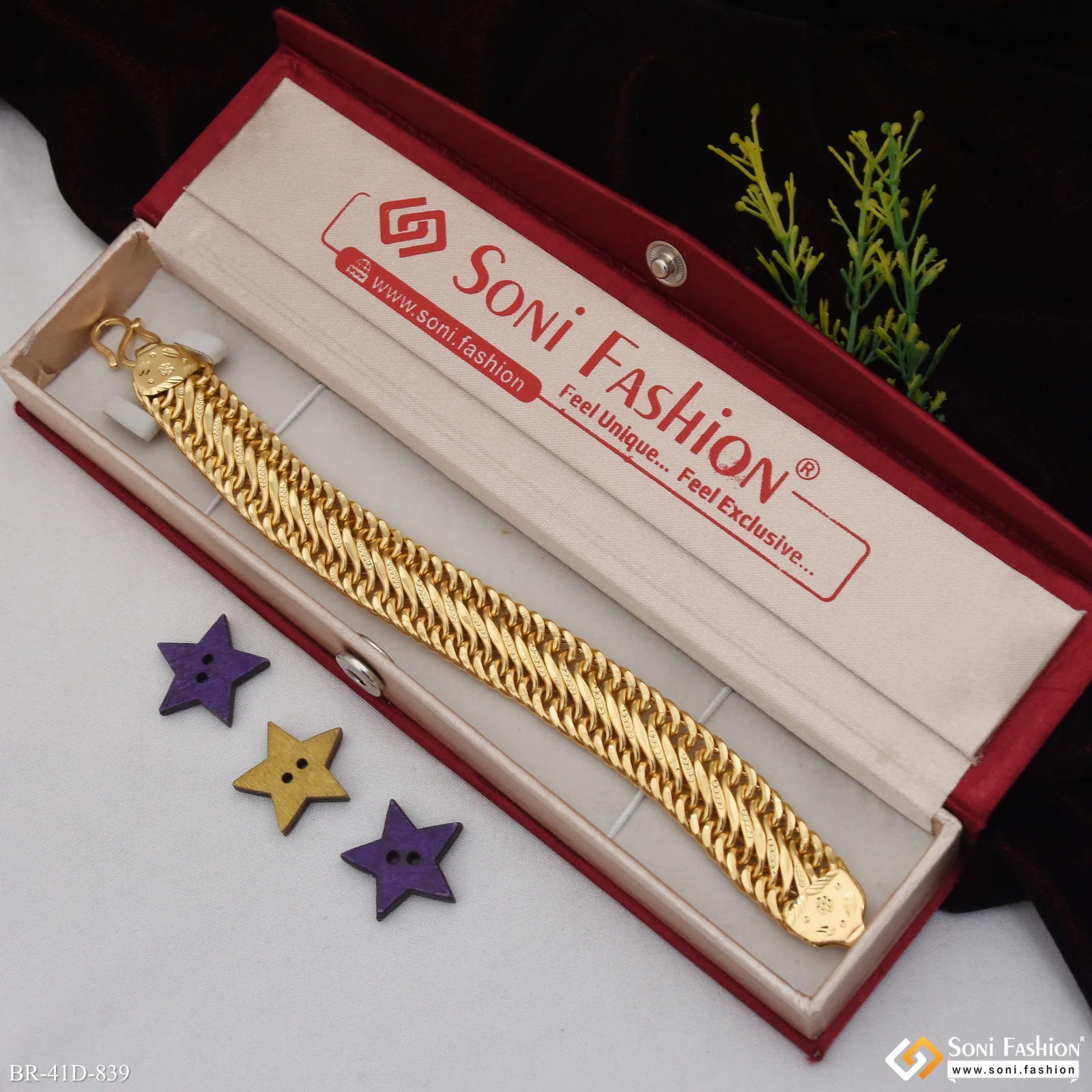 1 Gram Gold Plated Best Quality Link Bracelet for Men - Style D839