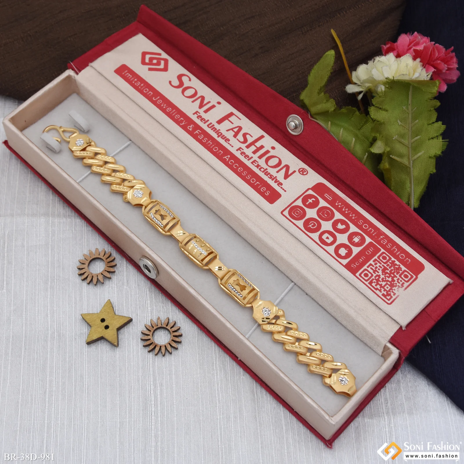 1 Gram Gold Plated Best Quality Nawabi Pokal Bracelet for Men - Style D981 - Image 2