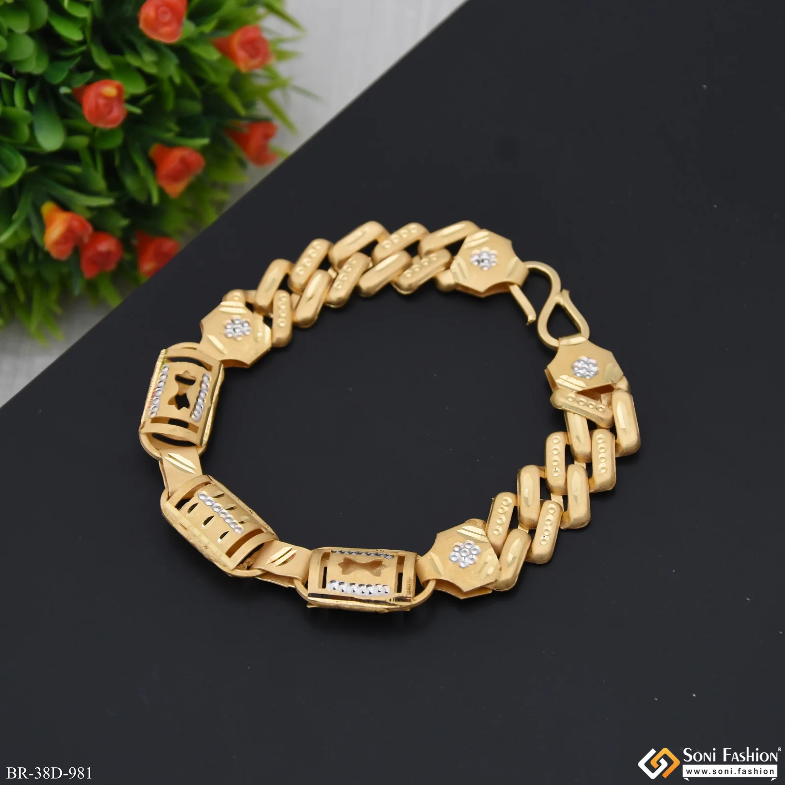 1 Gram Gold Plated Best Quality Nawabi Pokal Bracelet for Men - Style D981 - Image 3