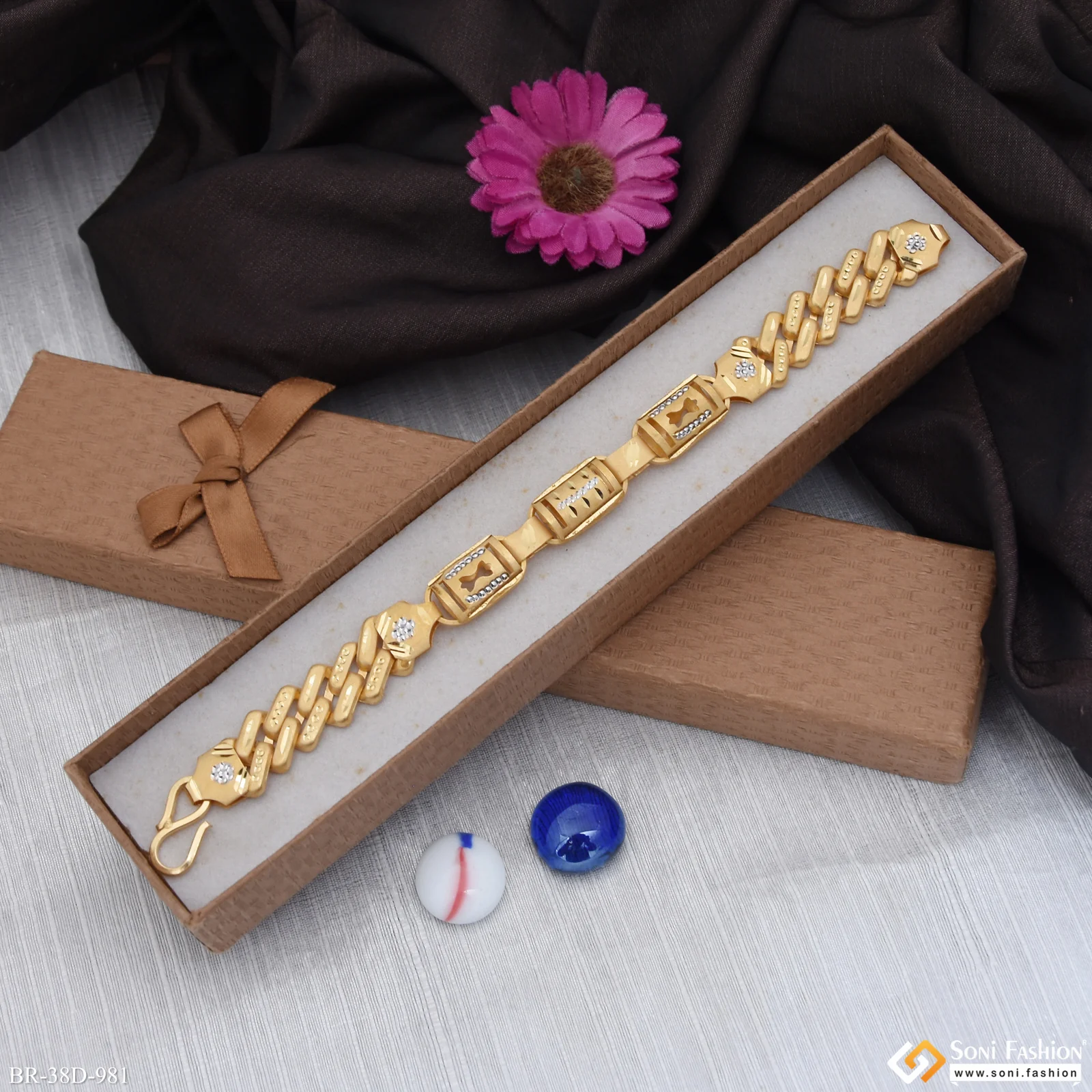 1 Gram Gold Plated Best Quality Nawabi Pokal Bracelet for Men - Style D981 - Image 5