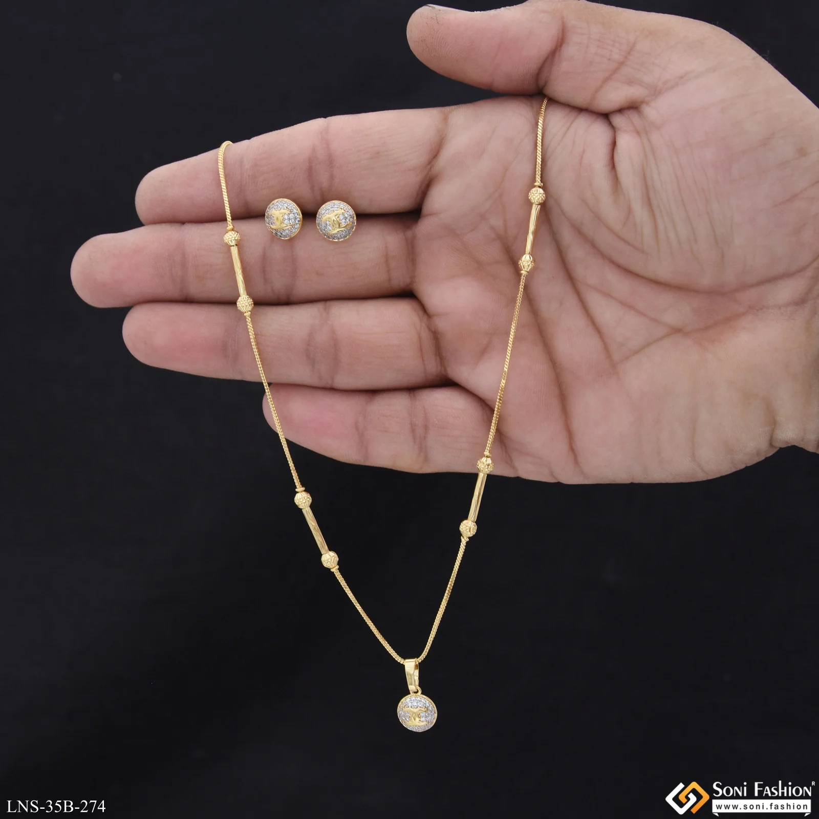1 Gram Gold Plated Best Quality Necklace Set for Ladies - Style B274 - Image 2
