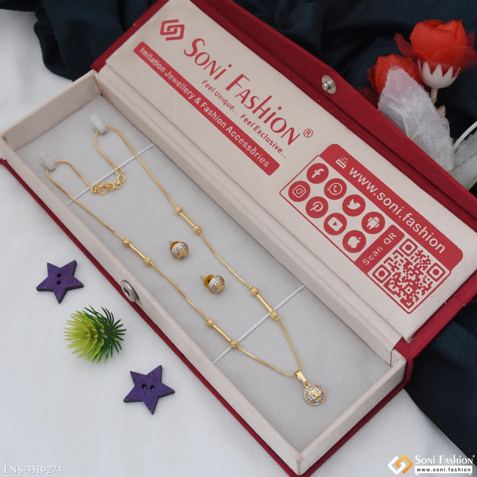 1 Gram Gold Plated Best Quality Necklace Set for Ladies - Style B274 - Image 3