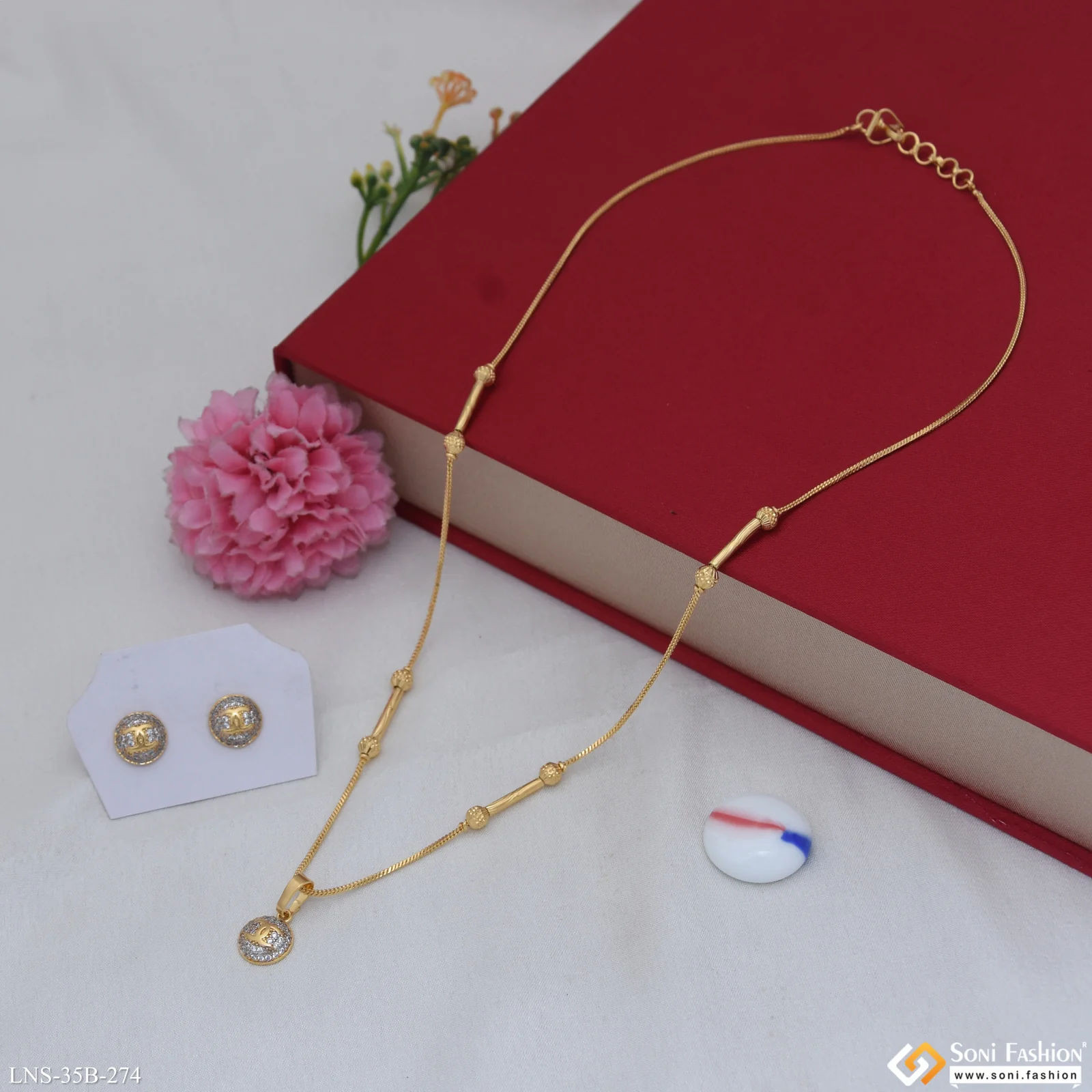 1 Gram Gold Plated Best Quality Necklace Set for Ladies - Style B274 - Image 5