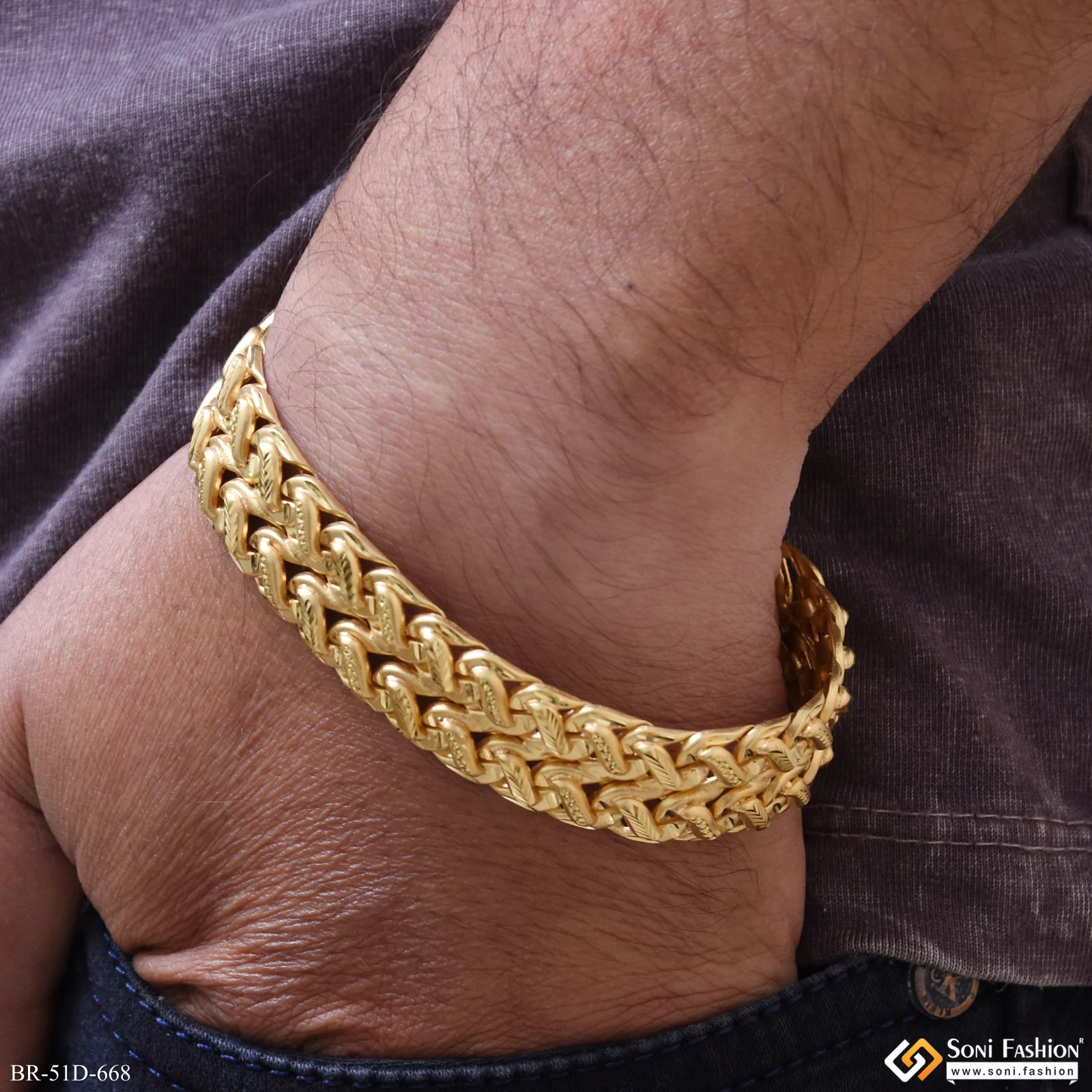 1 Gram Gold Plated Best Quality Pokal Bracelet for Men - Style D668
