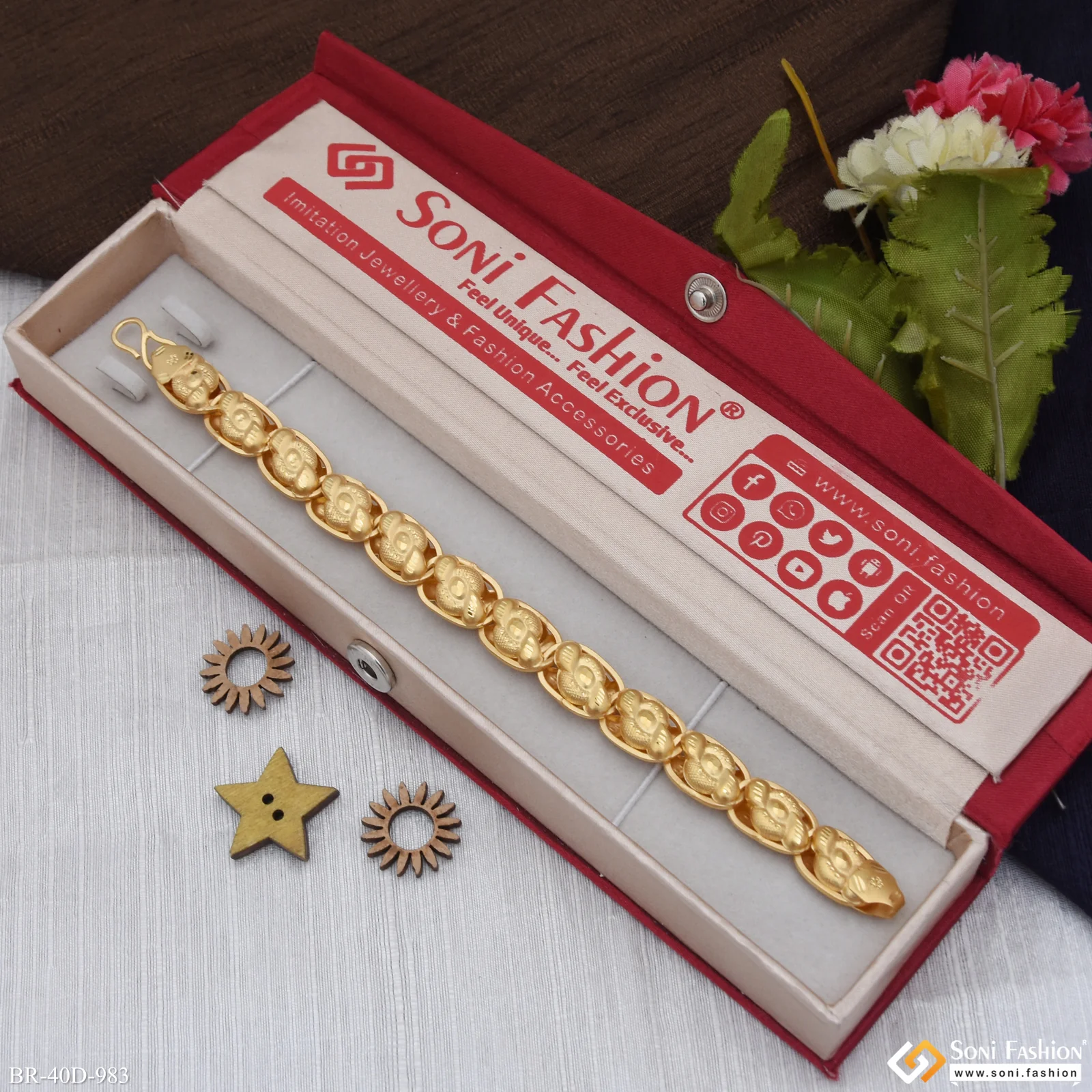 1 Gram Gold Plated Best Quality Rajwadi Bracelet for Men - Style D983 - Image 2