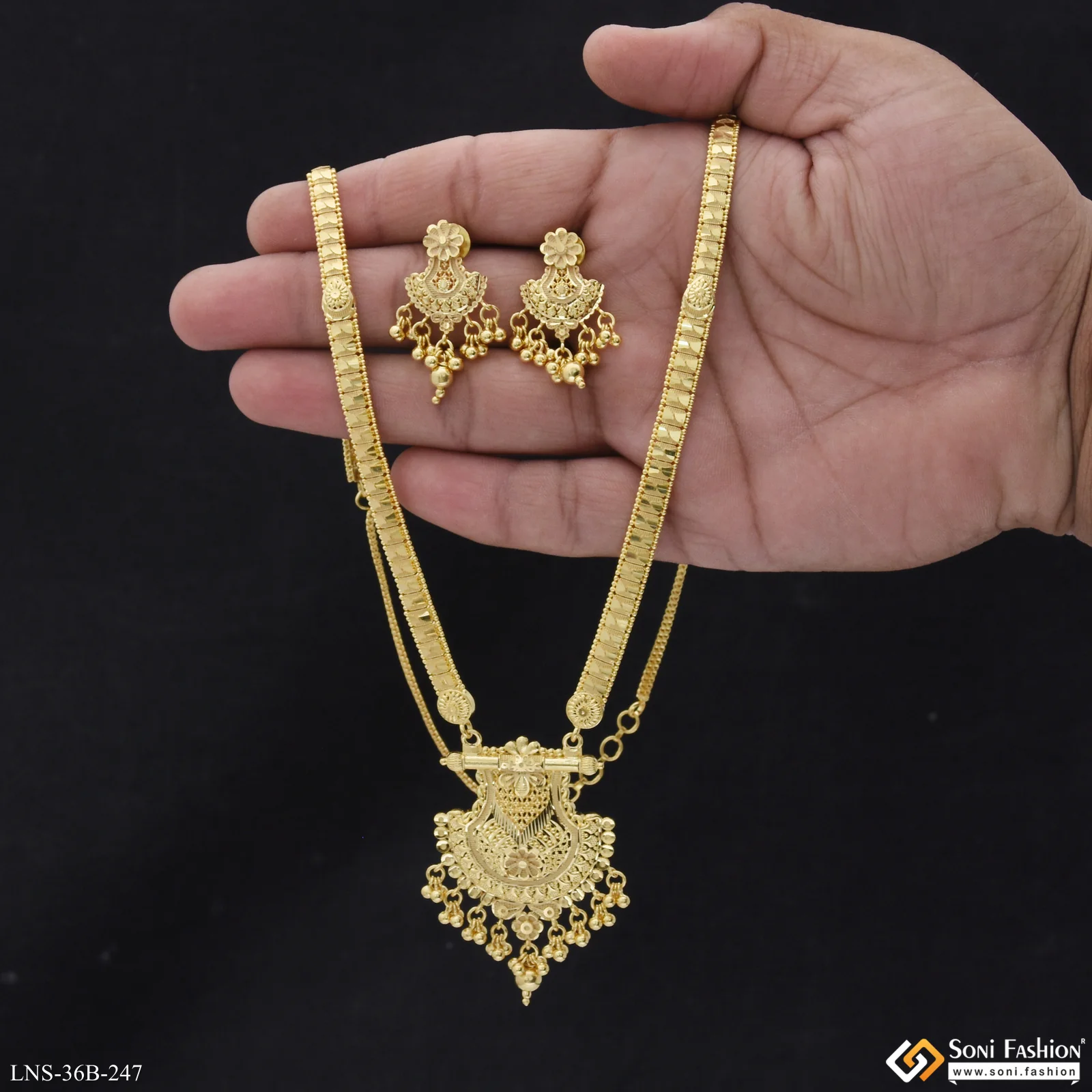 1 Gram Gold Plated Best Quality Rani Haar Necklace Set for Women - Style B247 - Image 5