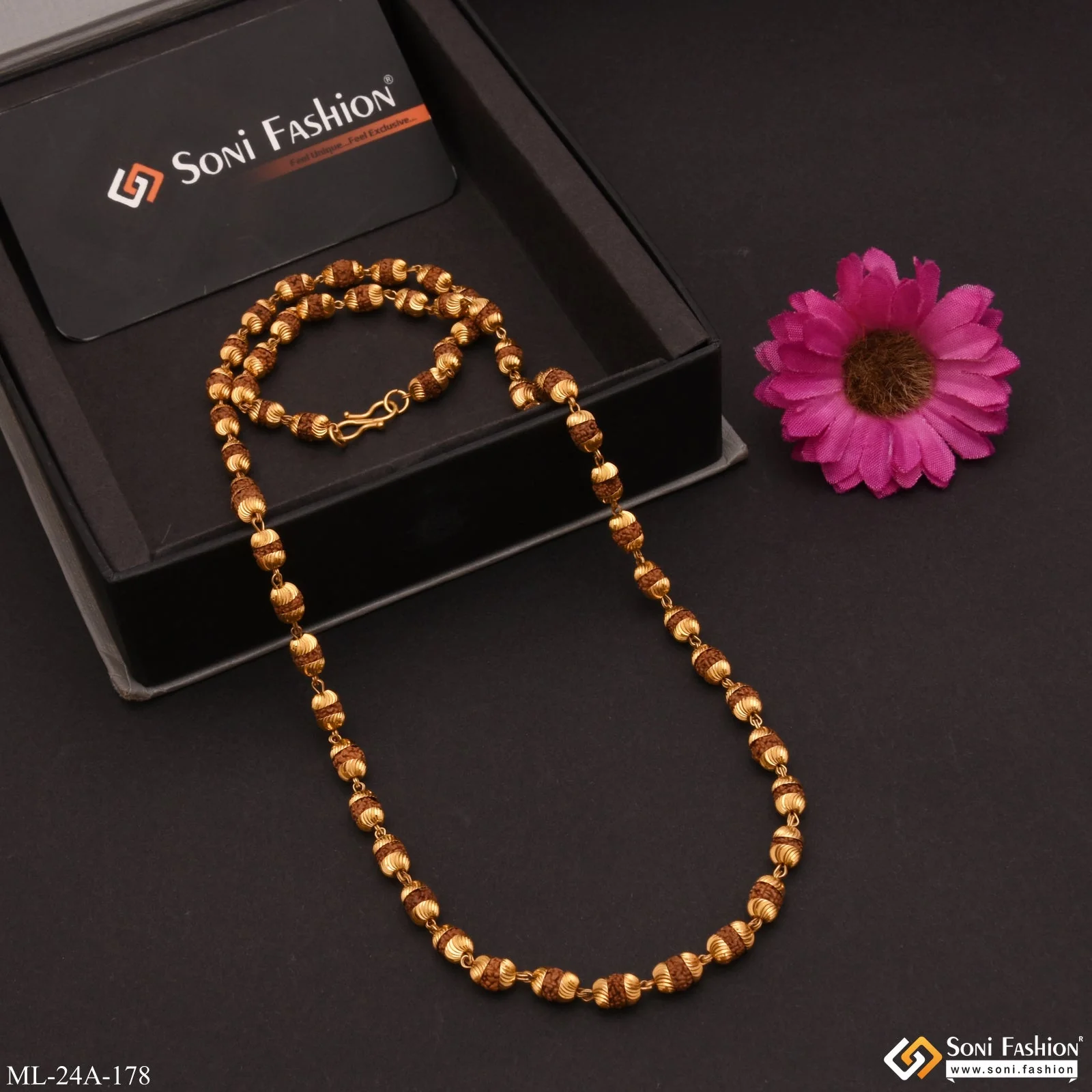 1 Gram Gold Plated Best Quality Rudraksha Mala for Men - Style A178 - Image 4