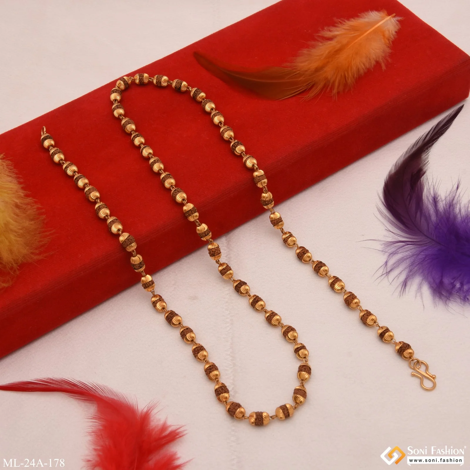 1 Gram Gold Plated Best Quality Rudraksha Mala for Men - Style A178 - Image 6