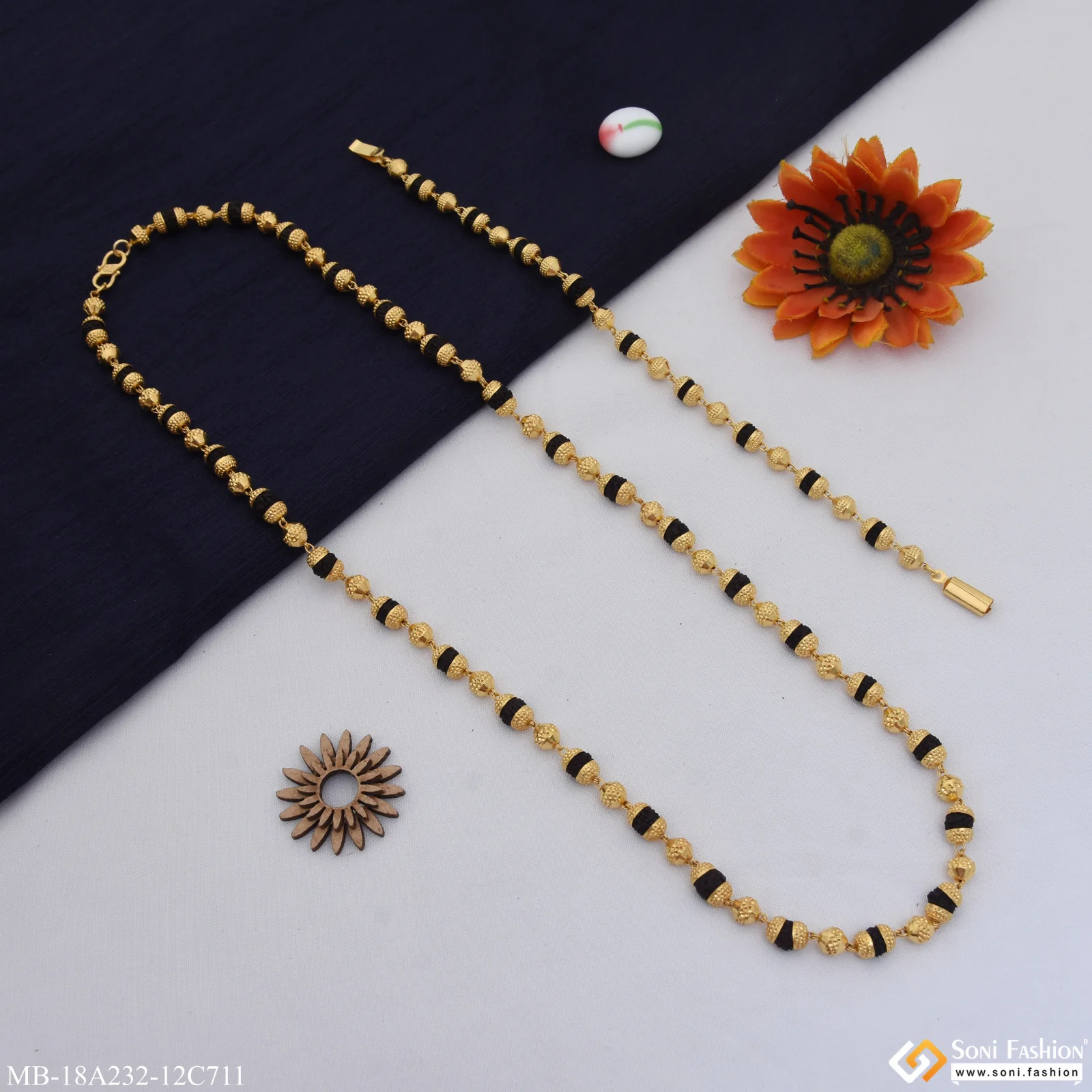 1 Gram Gold Plated Best Quality Rudraksha Mala with Bracelet for Men (MB-A232-C711) - Image 3