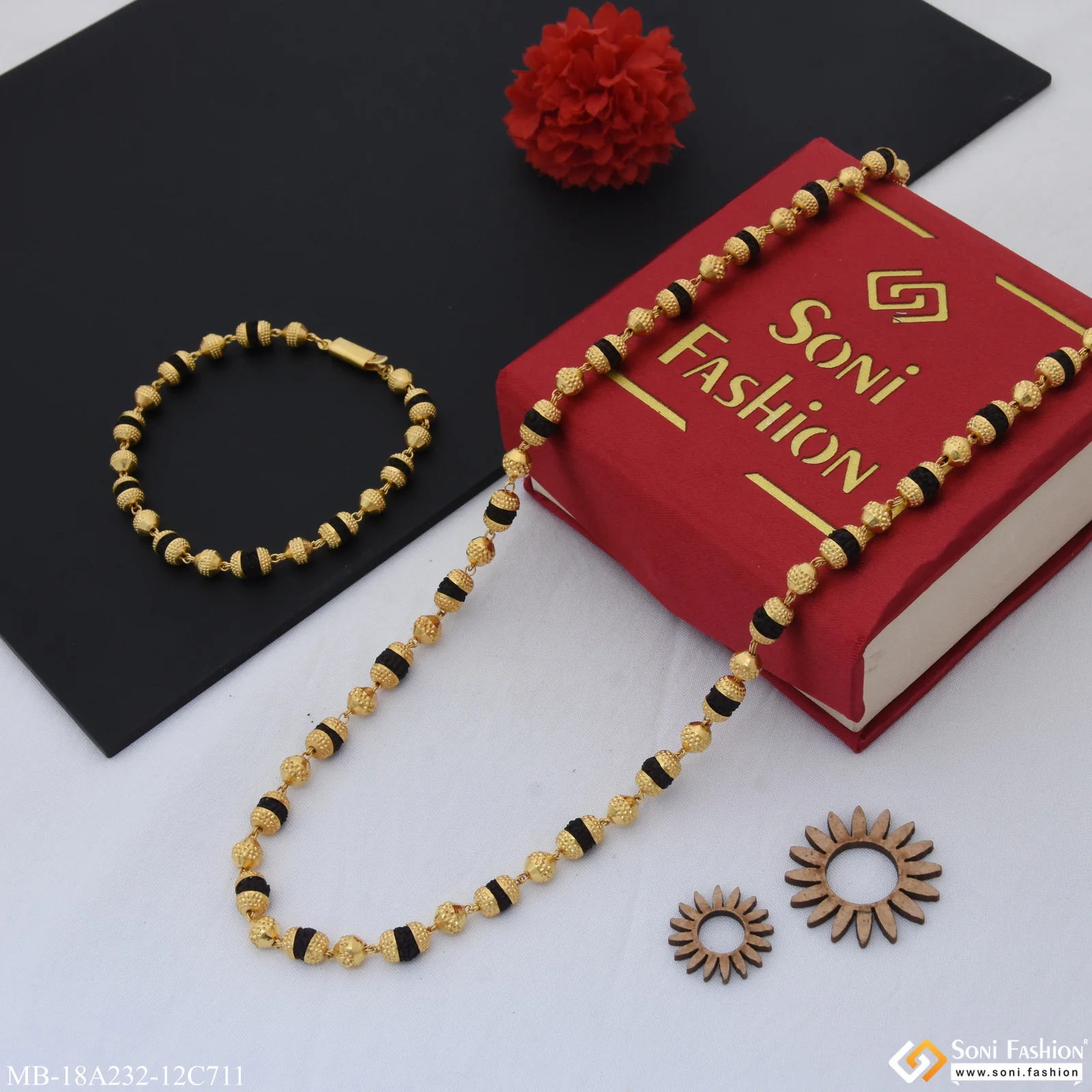 1 Gram Gold Plated Best Quality Rudraksha Mala with Bracelet for Men (MB-A232-C711) - Image 5