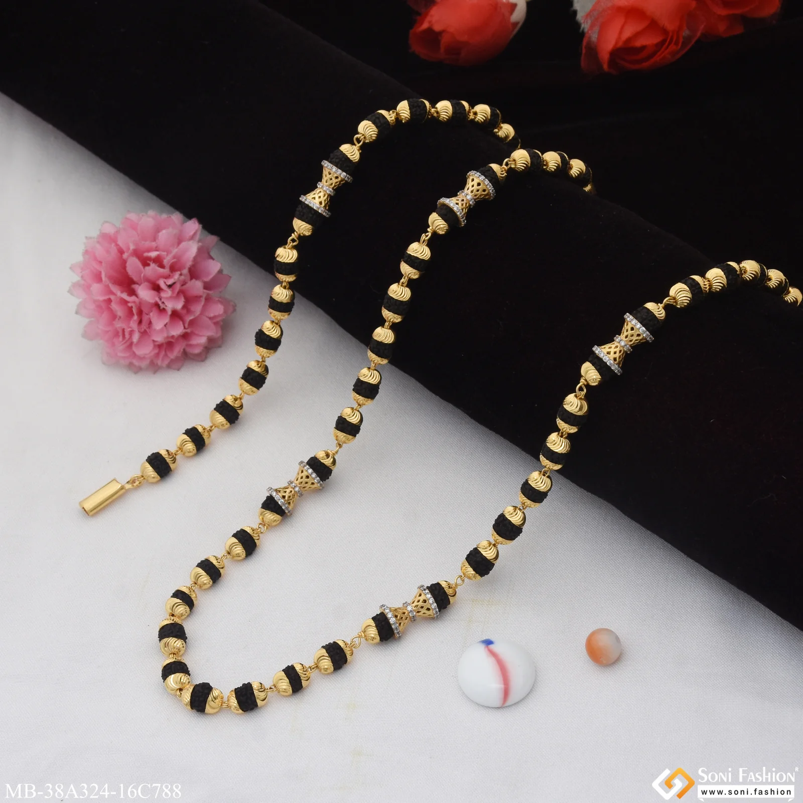 1 Gram Gold Plated Best Quality Rudraksha Mala with Bracelet for Men (MB-A324-C788) - Image 3