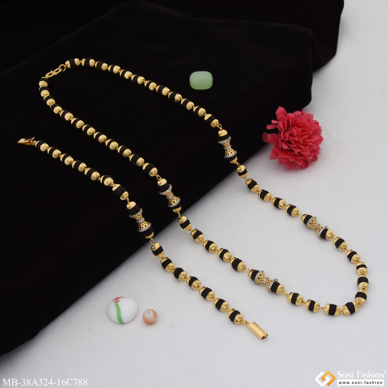 1 Gram Gold Plated Best Quality Rudraksha Mala with Bracelet for Men (MB-A324-C788) - Image 5