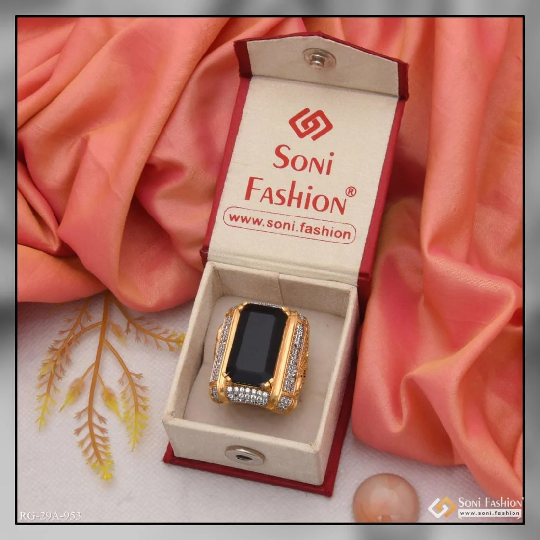 1 Gram Gold Plated Black Colour Jaguar with Diamond Delicate Design Ring - Style A953 - Image 4