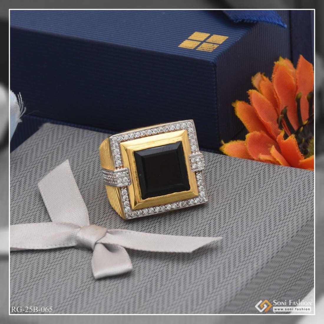 1 Gram Gold Plated Black Stone Chic Design Superior Quality Ring - Style B065 - Image 3