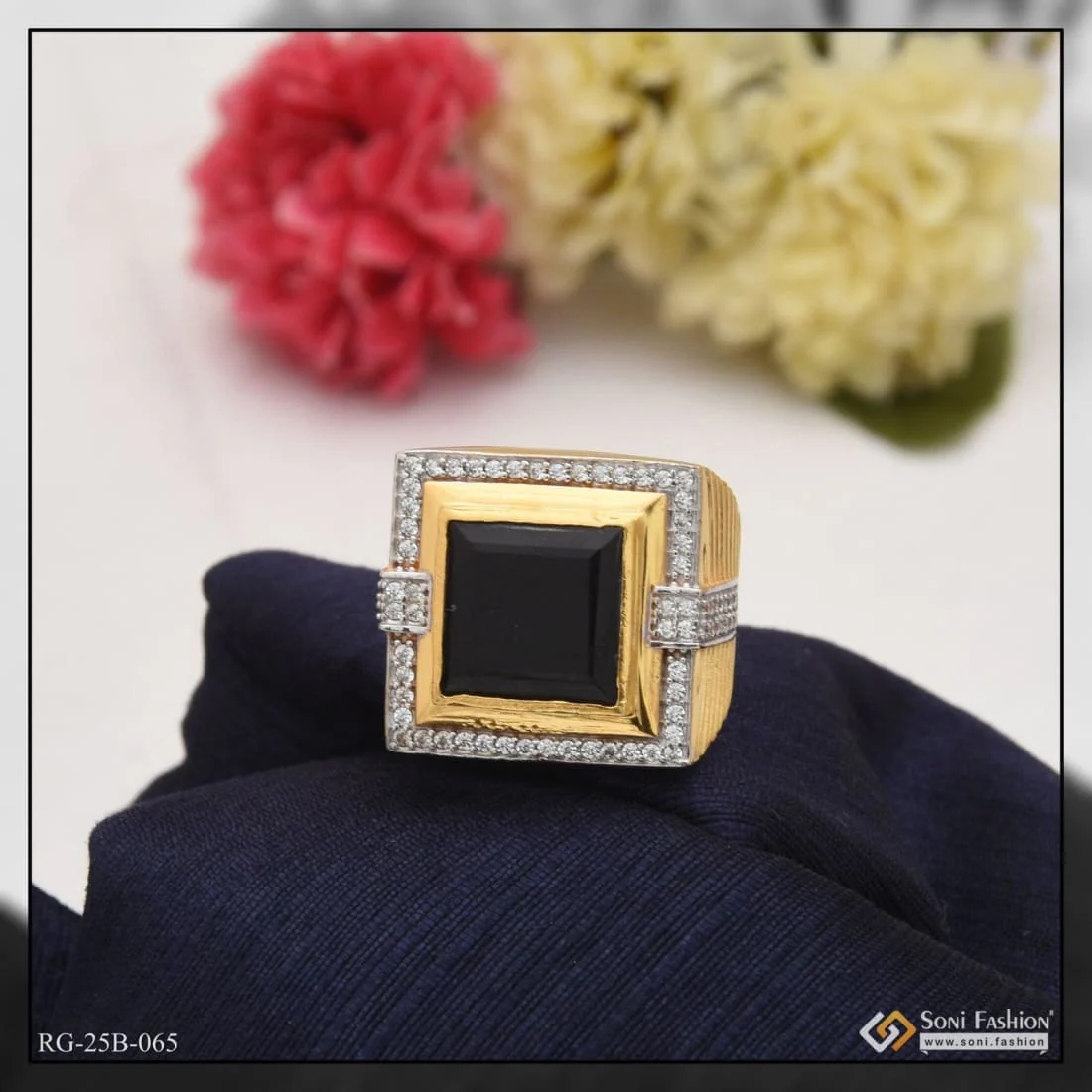 1 Gram Gold Plated Black Stone Chic Design Superior Quality Ring - Style B065 - Image 4