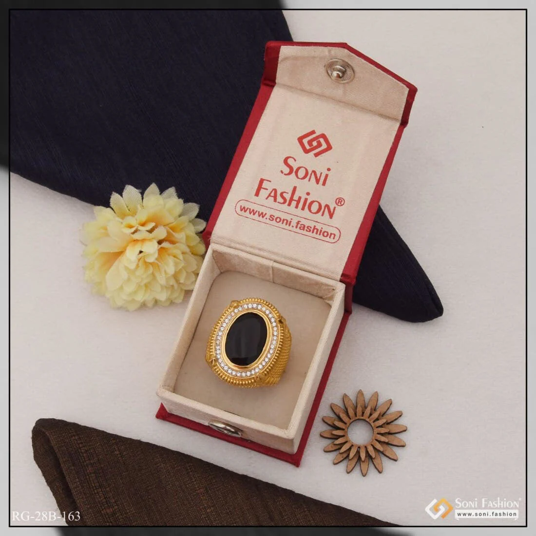 1 Gram Gold Plated Black Stone Etched Design High-quality Ring For Men - Style B163 - Image 2