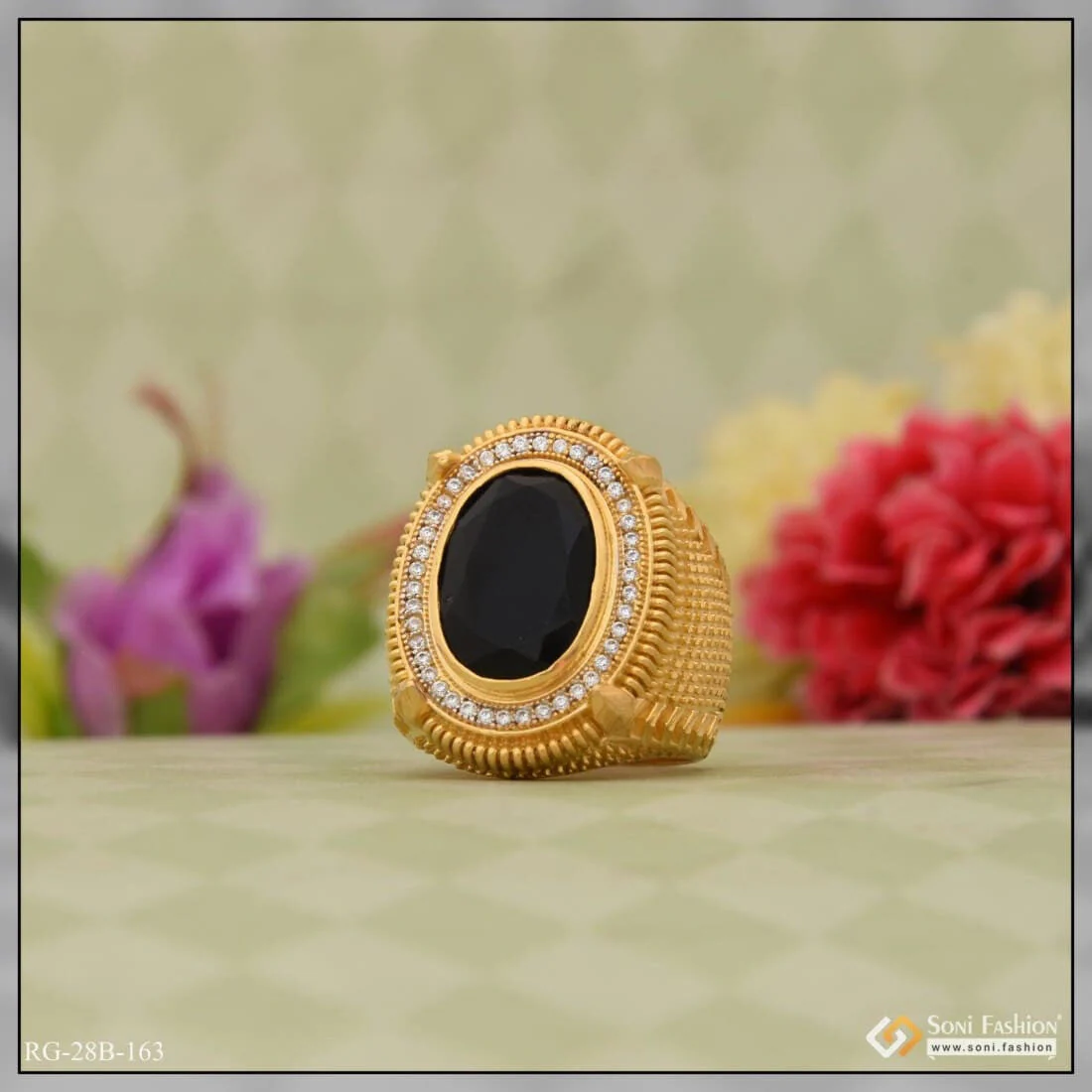 1 Gram Gold Plated Black Stone Etched Design High-quality Ring For Men - Style B163 - Image 5