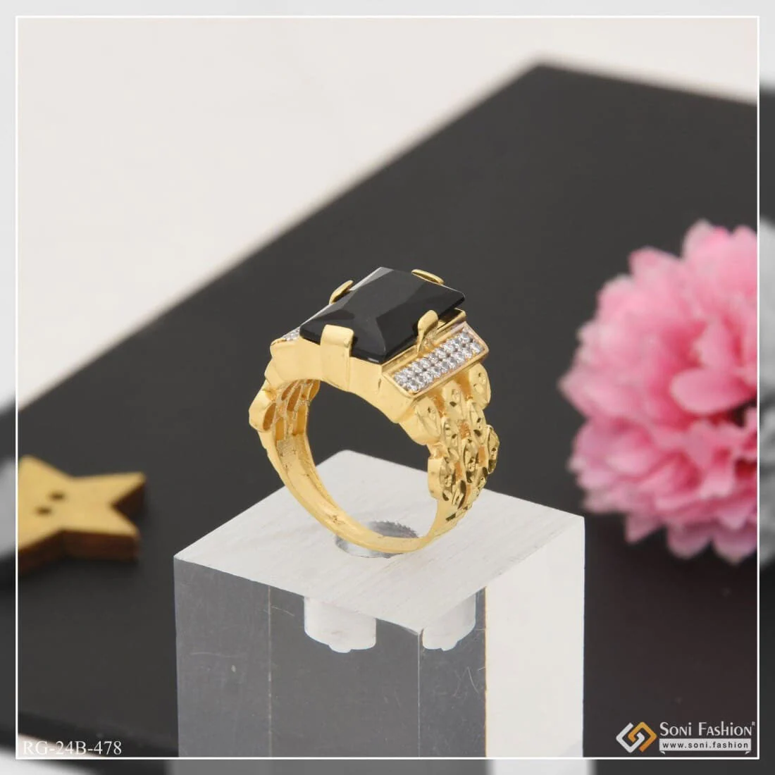 1 Gram Gold Plated Black Stone Lovely Design High-Quality Ring for Men - Style B478 - Image 4