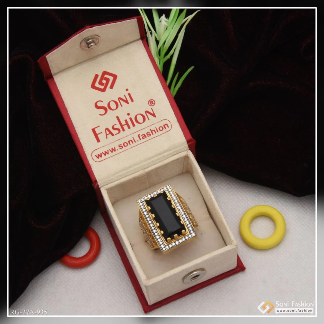 1 Gram Gold Plated Black Stone with Diamond Best Quality Ring for Men - Style A935 - Image 4