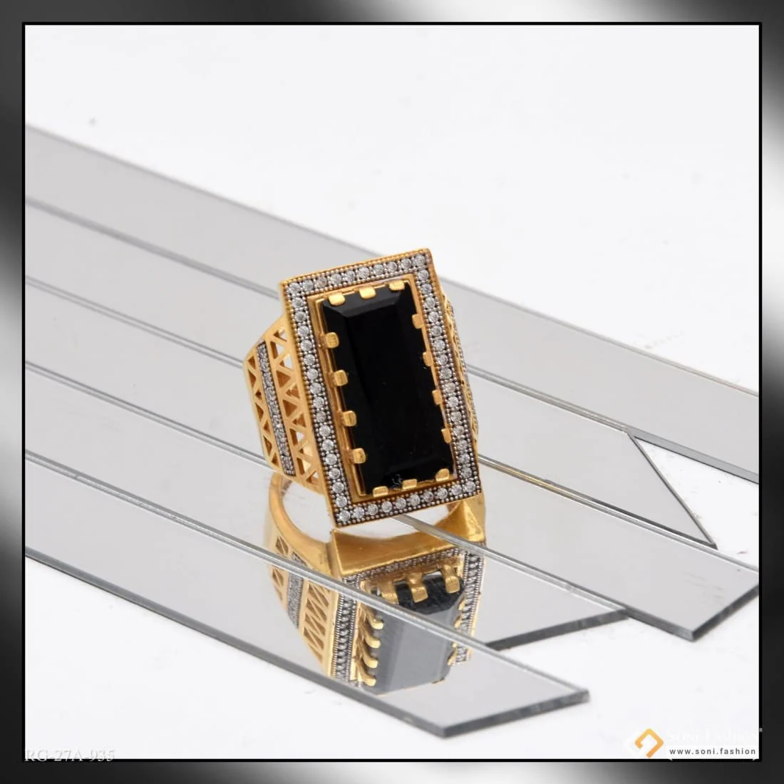 1 Gram Gold Plated Black Stone with Diamond Best Quality Ring for Men - Style A935 - Image 6