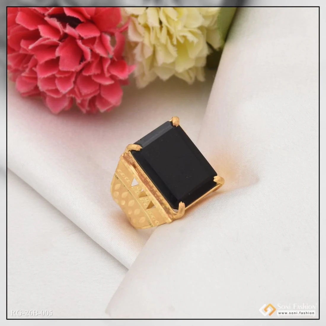 1 Gram Gold Plated Black Stone with Diamond Best Quality Ring for Men - Style B005 - Image 5