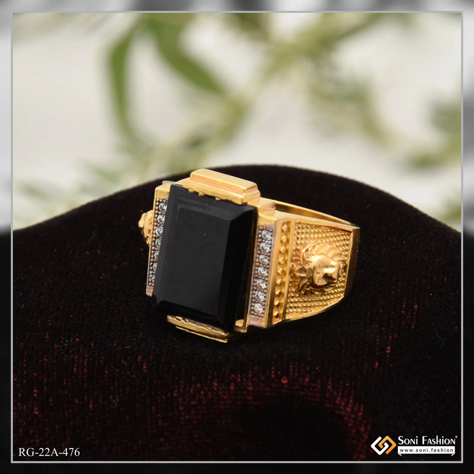 1 Gram Gold Plated Black Stone With Diamond Funky Design Ring For Men - Style A476 - Image 3