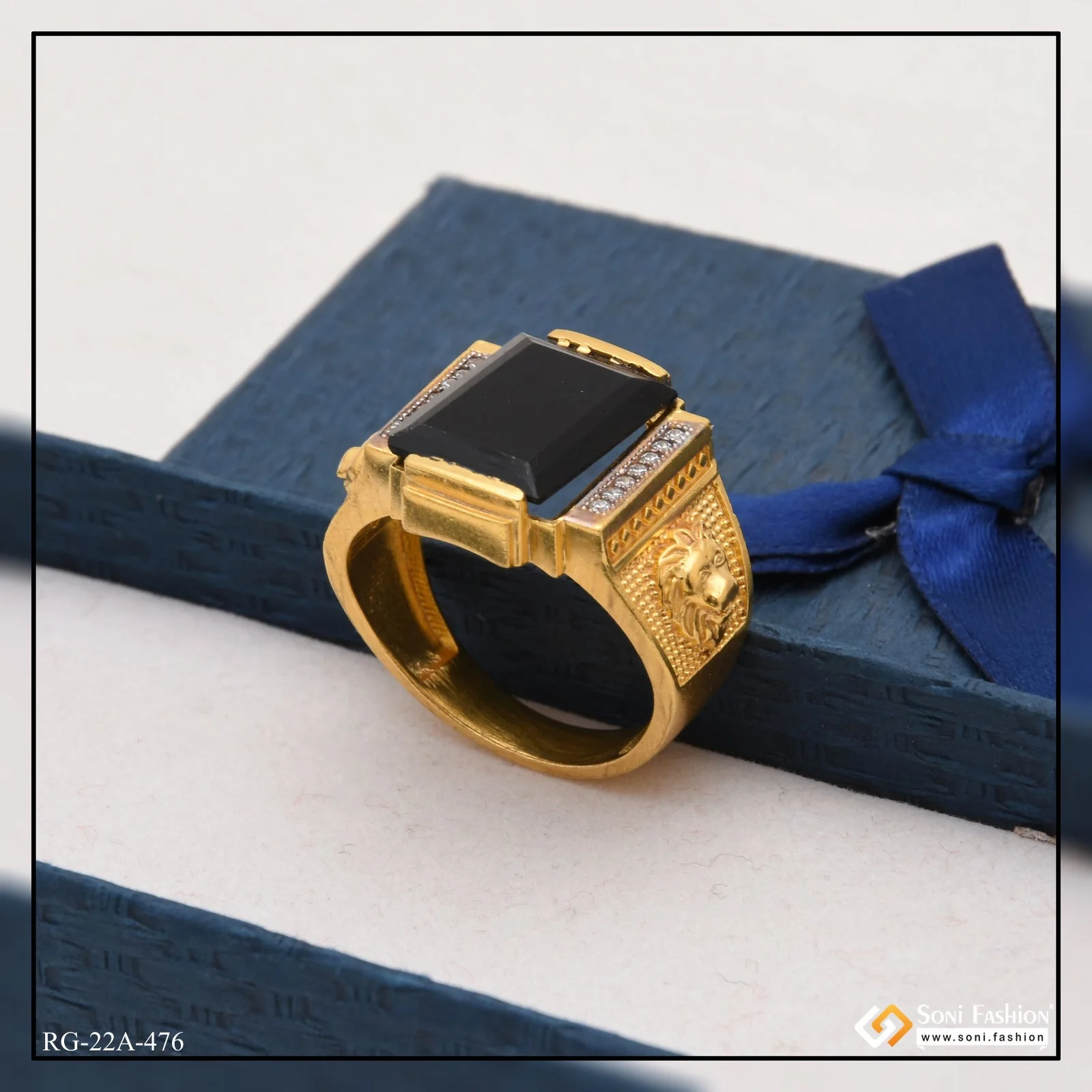 1 Gram Gold Plated Black Stone With Diamond Funky Design Ring For Men - Style A476 - Image 4