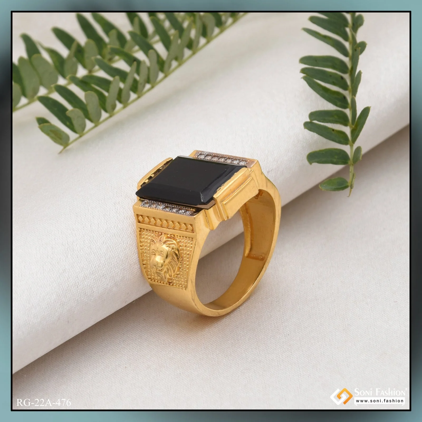 1 Gram Gold Plated Black Stone With Diamond Funky Design Ring For Men - Style A476 - Image 6