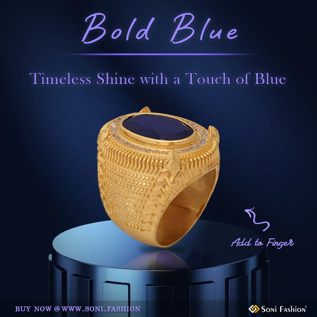 1 Gram Gold Plated Blue Stone Best Quality Durable Design Ring For Men - Style B162