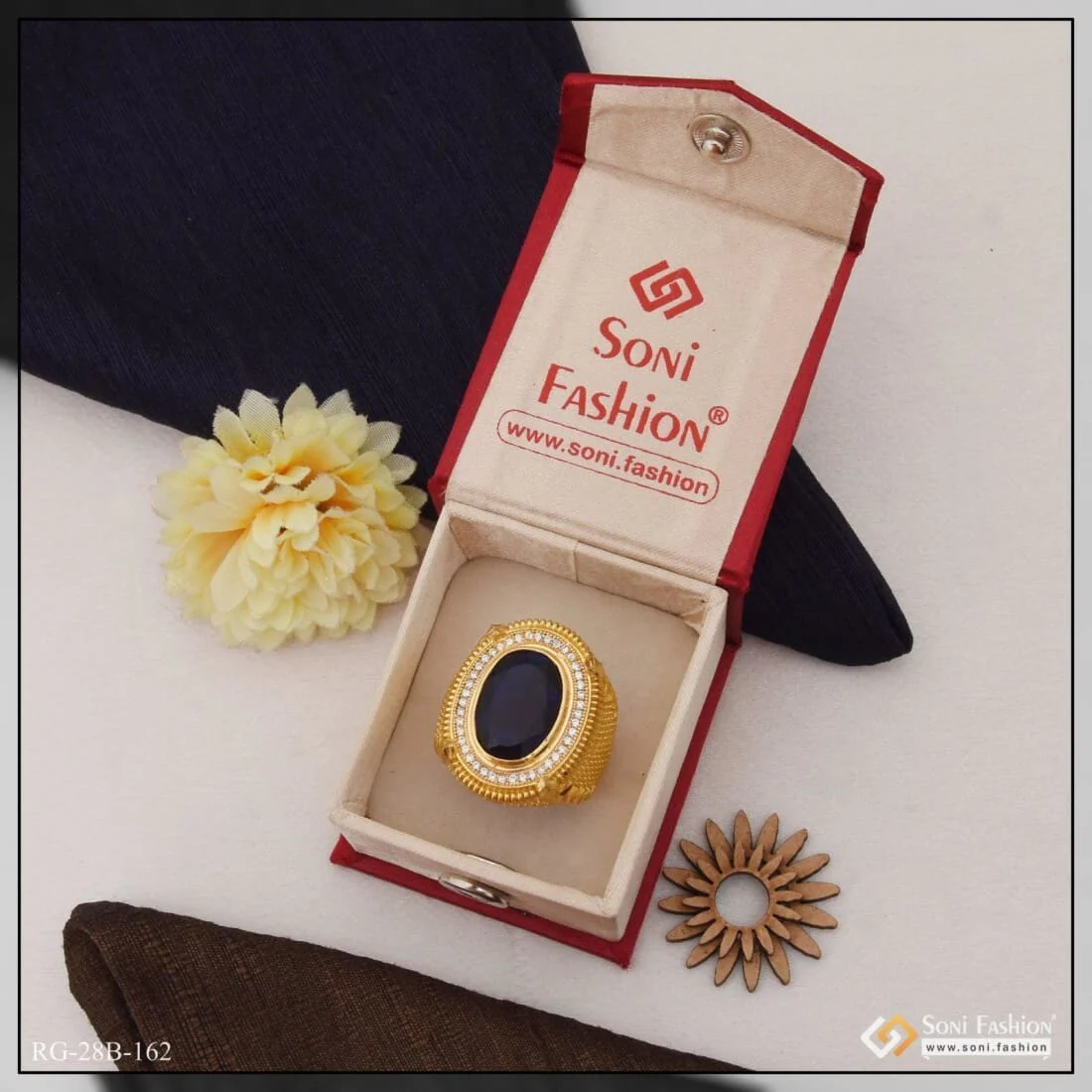 1 Gram Gold Plated Blue Stone Best Quality Durable Design Ring For Men - Style B162 - Image 3