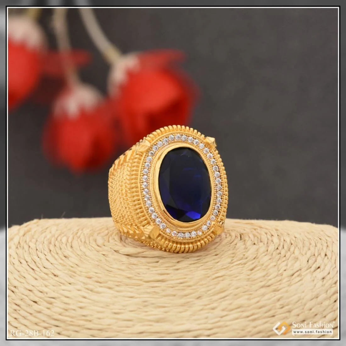 1 Gram Gold Plated Blue Stone Best Quality Durable Design Ring For Men - Style B162 - Image 4