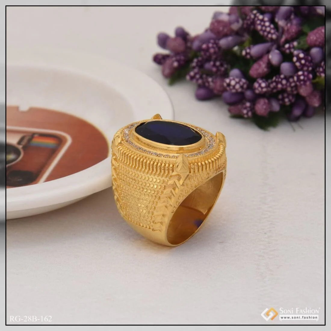1 Gram Gold Plated Blue Stone Best Quality Durable Design Ring For Men - Style B162 - Image 5