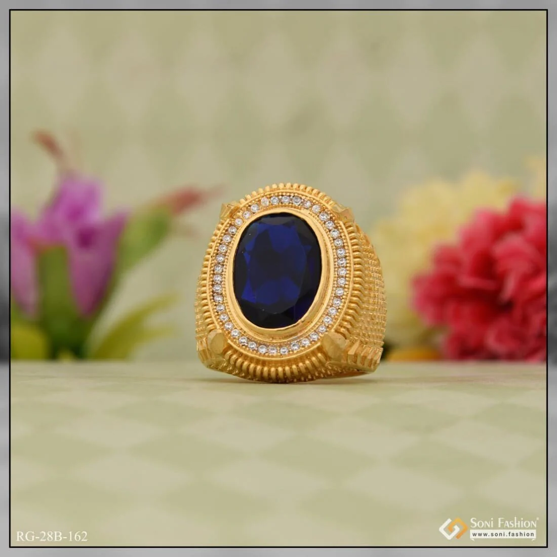 1 Gram Gold Plated Blue Stone Best Quality Durable Design Ring For Men - Style B162 - Image 6