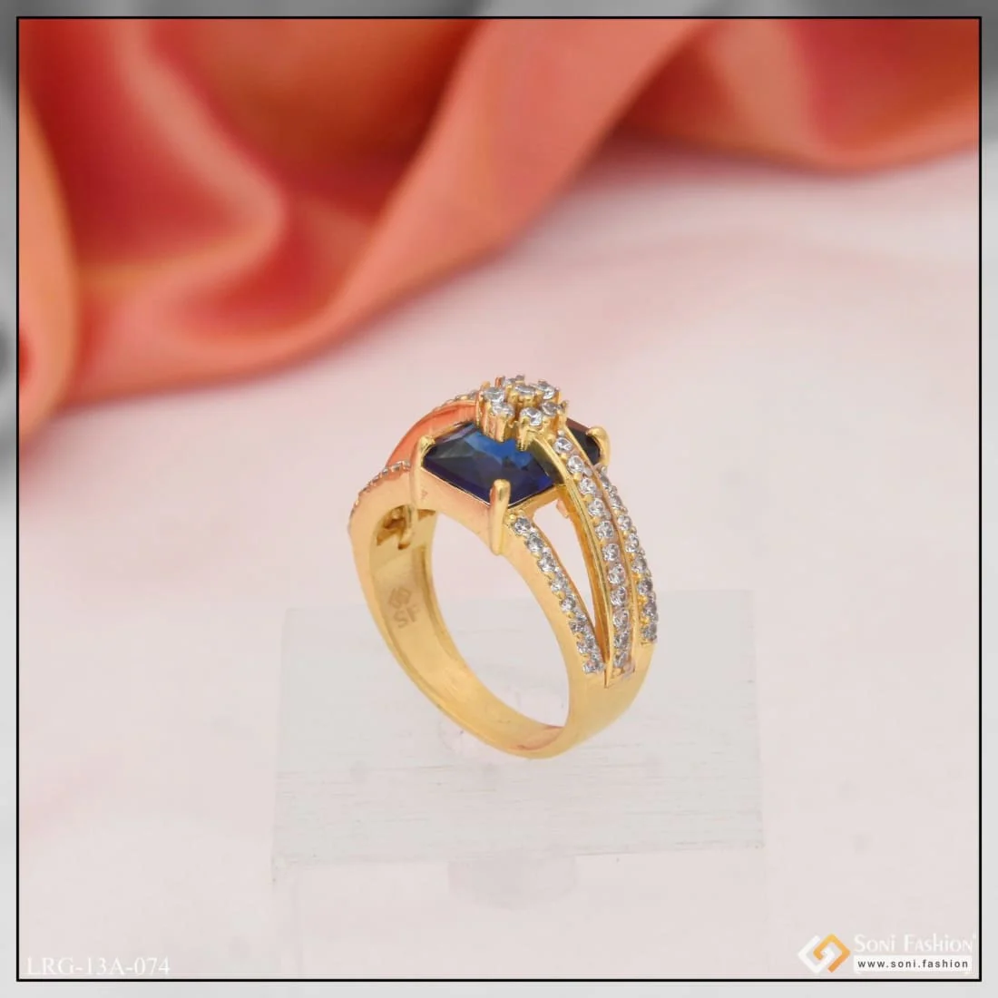 1 Gram Gold Plated Blue Stone With Diamond Fancy Design Ring For Lady - Style Lrg-074 - Image 4