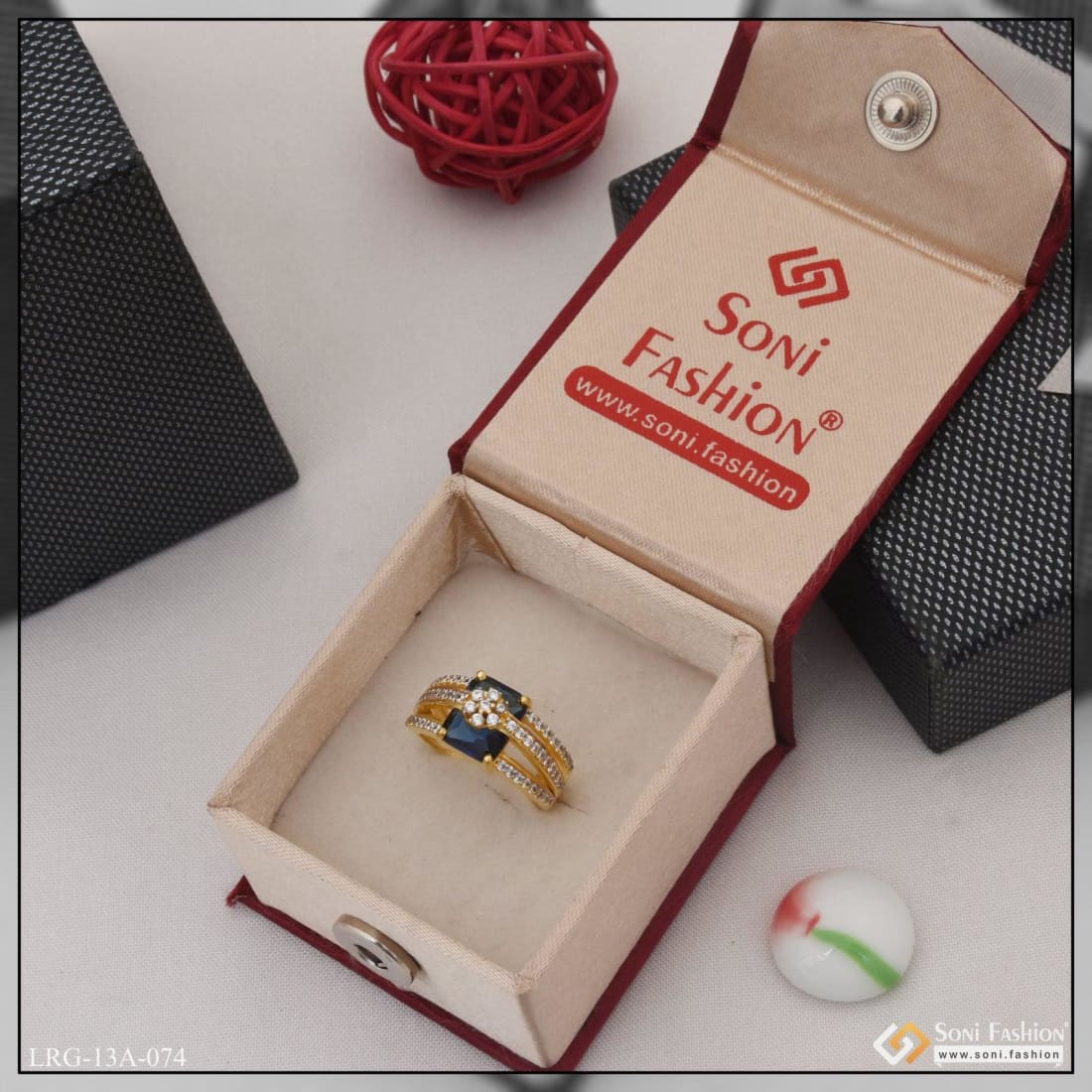 1 Gram Gold Plated Blue Stone With Diamond Fancy Design Ring For Lady - Style Lrg-074 - Image 5