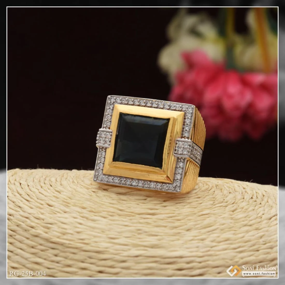 1 Gram Gold Plated Blue Stone With Diamond Glamorous Design Ring - Style B004 - Image 4